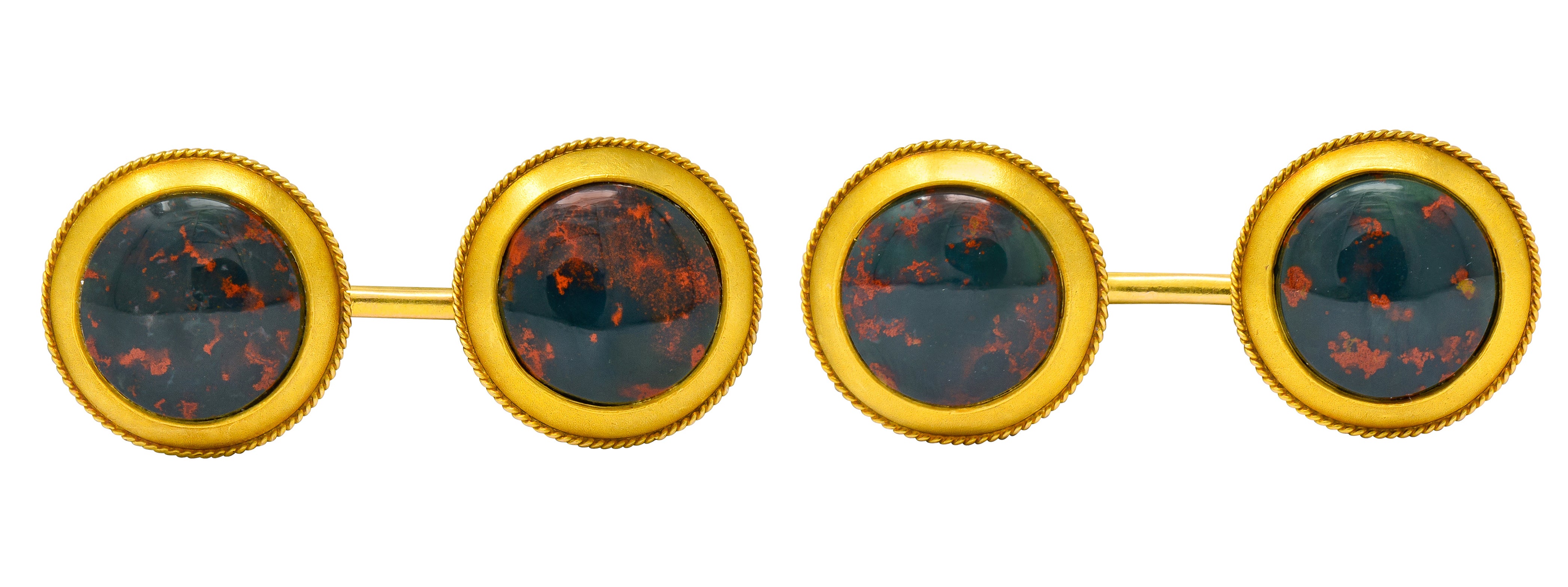 Art Nouveau Bloodstone Cabochon 14 Karat Gold Circular Men's Cufflinks - Wilson's Estate Jewelry