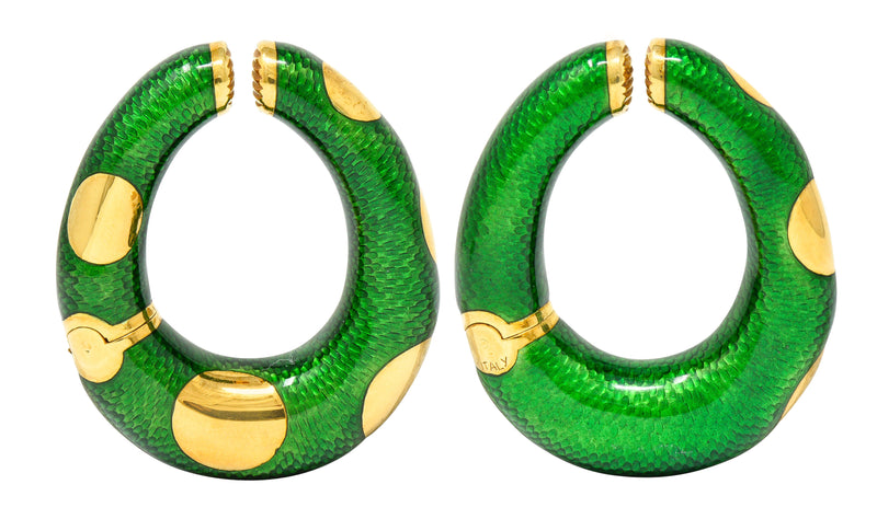 Large Bulgari 1970's Vintage Enamel 18 Karat Gold Hoop Ear-Clip EarringsEarrings - Wilson's Estate Jewelry