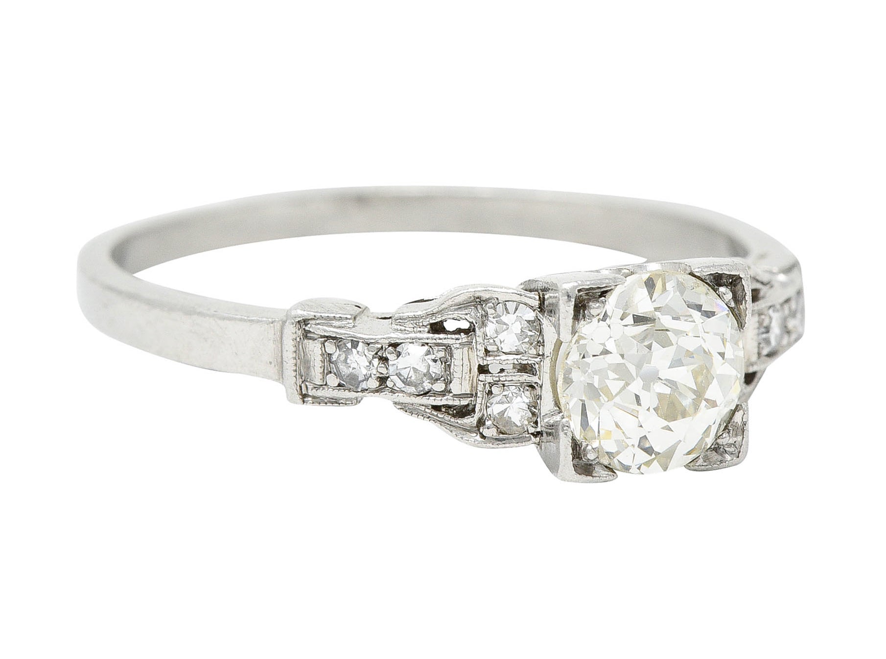 1930's Art Deco 1.00 CTW Diamond Platinum Buckle Engagement RingRing - Wilson's Estate Jewelry