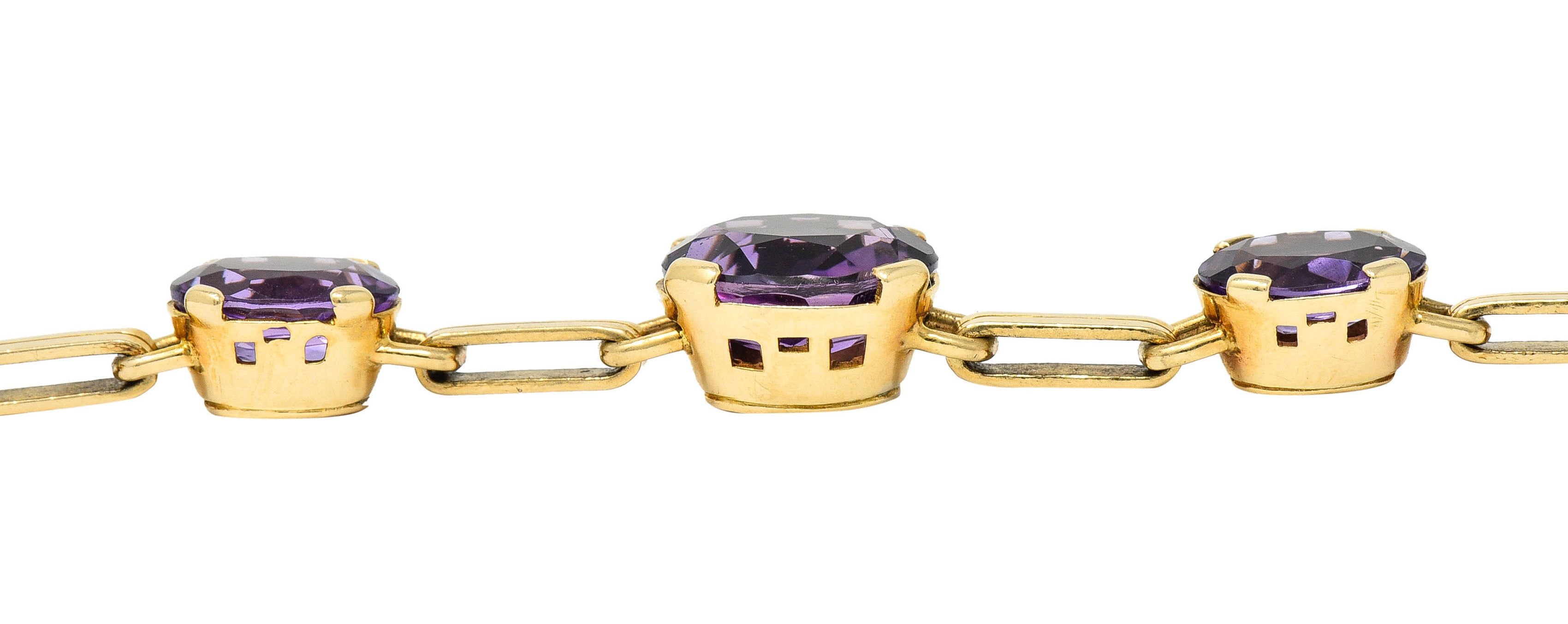 1940's Retro Amethyst 14 Karat Gold Station Link Braceletbracelet - Wilson's Estate Jewelry