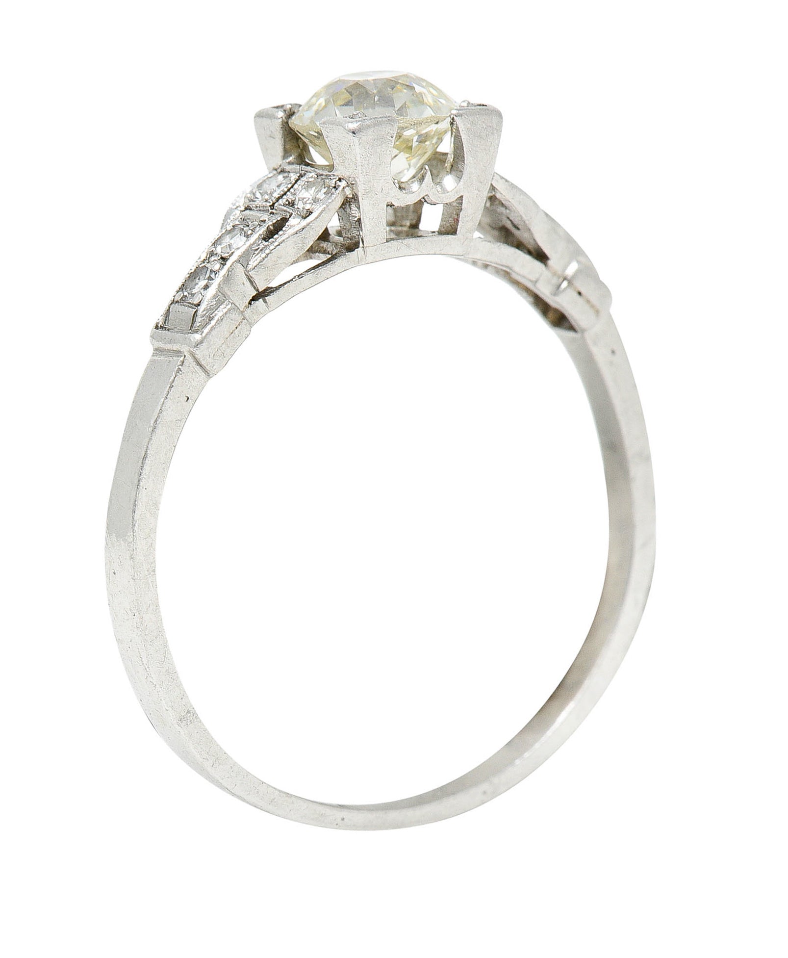 1930's Art Deco 1.00 CTW Diamond Platinum Buckle Engagement RingRing - Wilson's Estate Jewelry