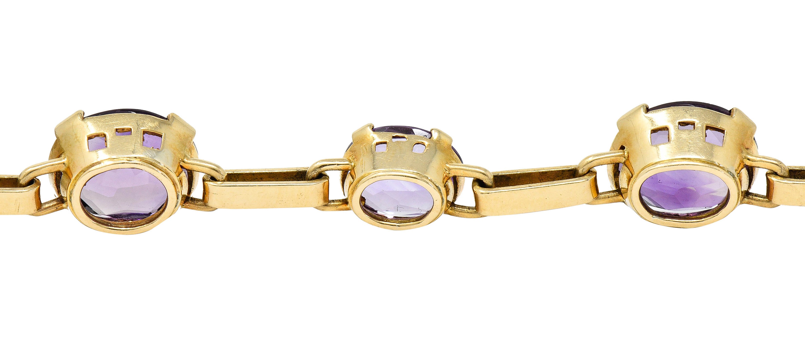 1940's Retro Amethyst 14 Karat Gold Station Link Braceletbracelet - Wilson's Estate Jewelry