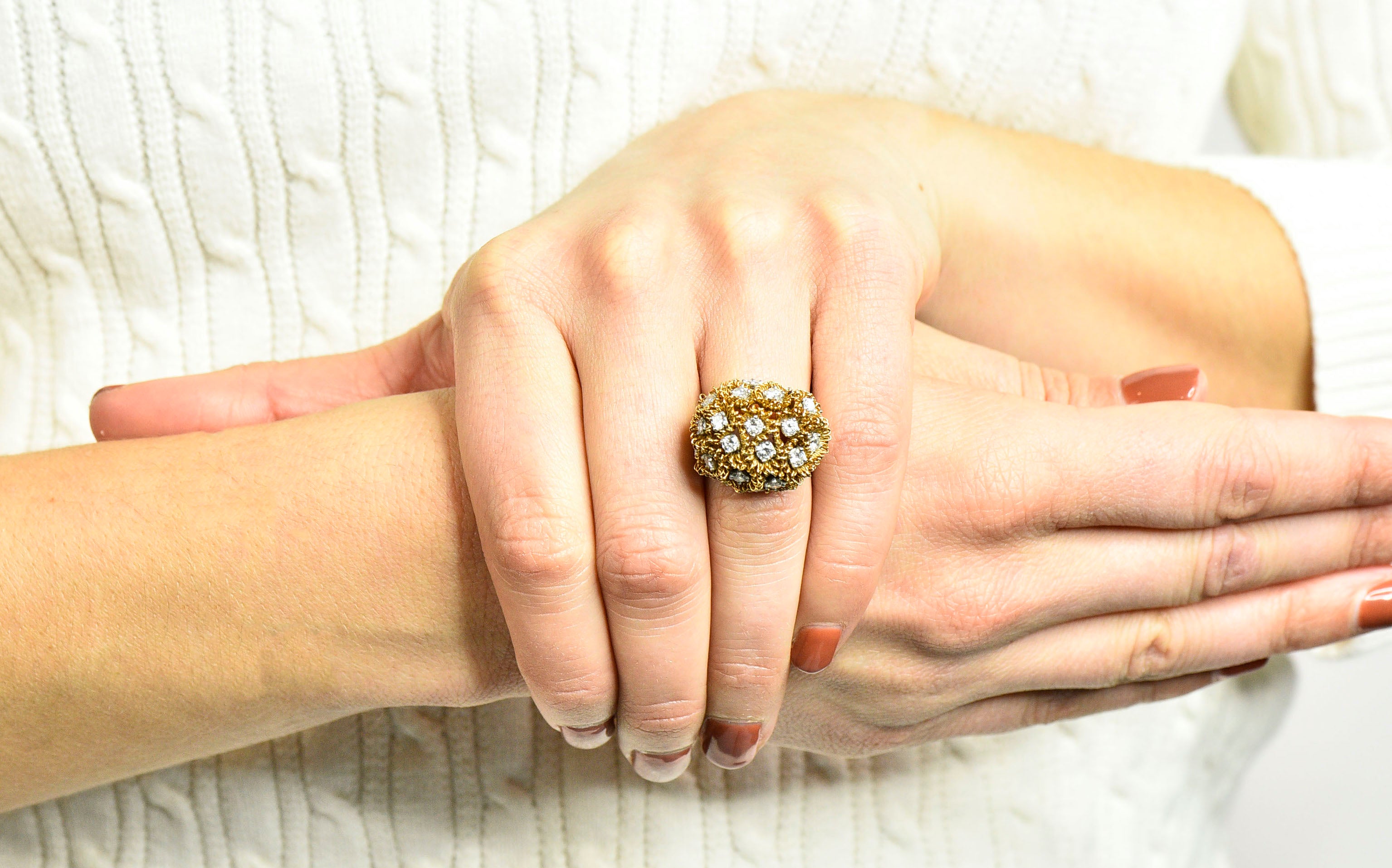 1960's Cartier France 2.50 CTW Diamond 18 Karat Gold Floral Bouquet RingRing - Wilson's Estate Jewelry