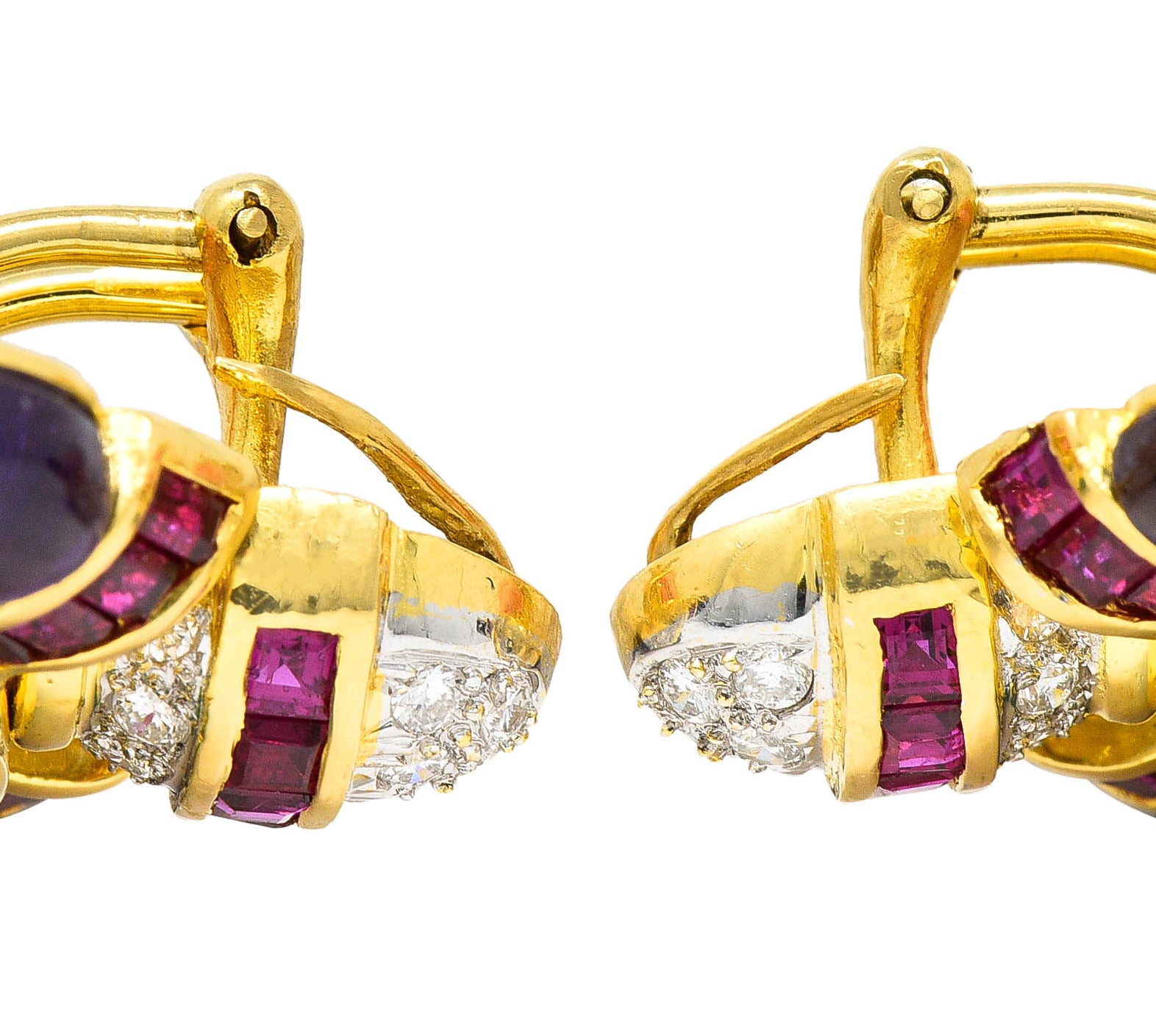 1990's Vintage Emerald Diamond Ruby 18 Karat Two-Tone Gold Chestnut EarringsEarrings - Wilson's Estate Jewelry