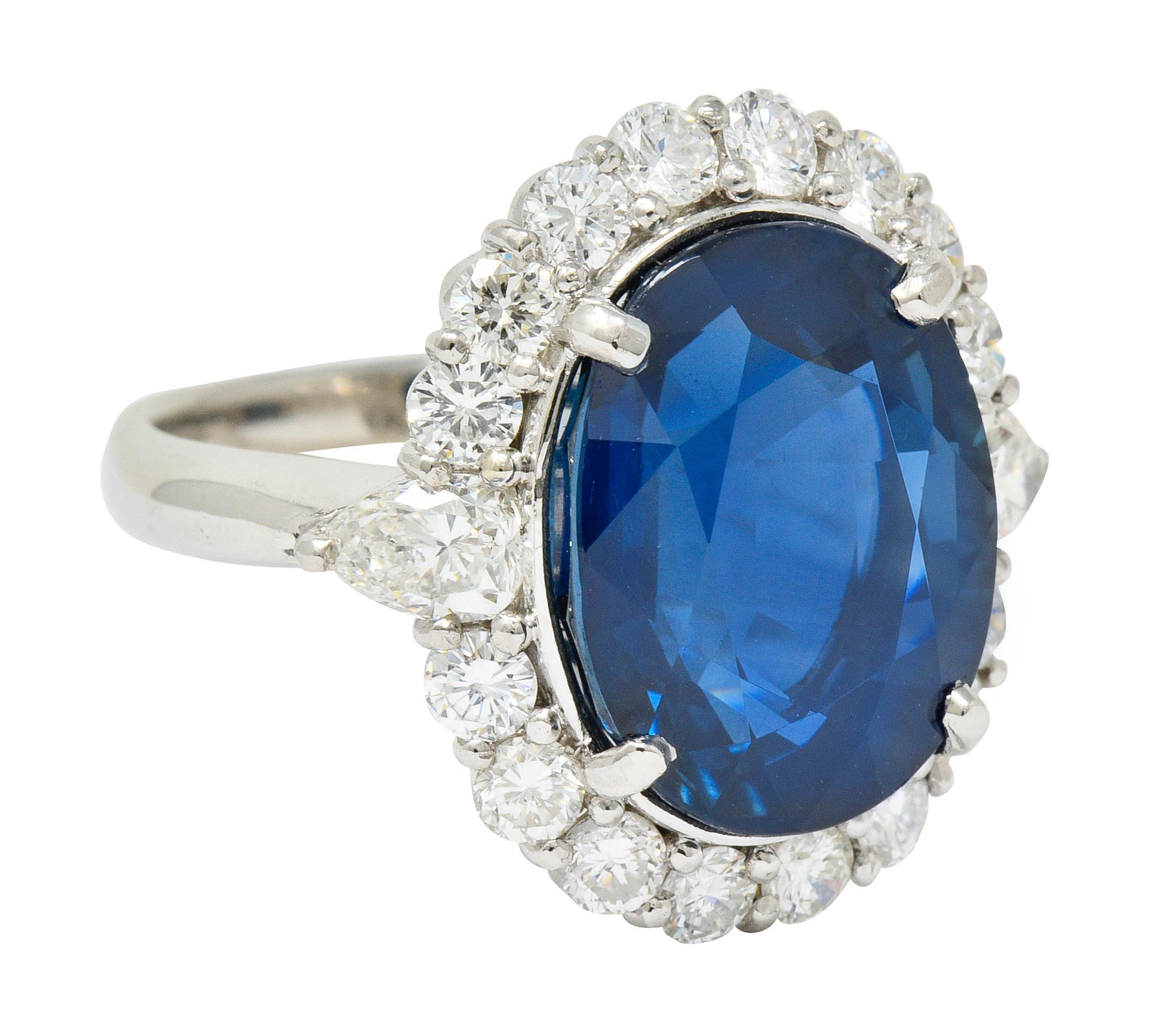 Impressive 14.16 CTW Sapphire Diamond Platinum Cluster Statement Ring GIARing - Wilson's Estate Jewelry