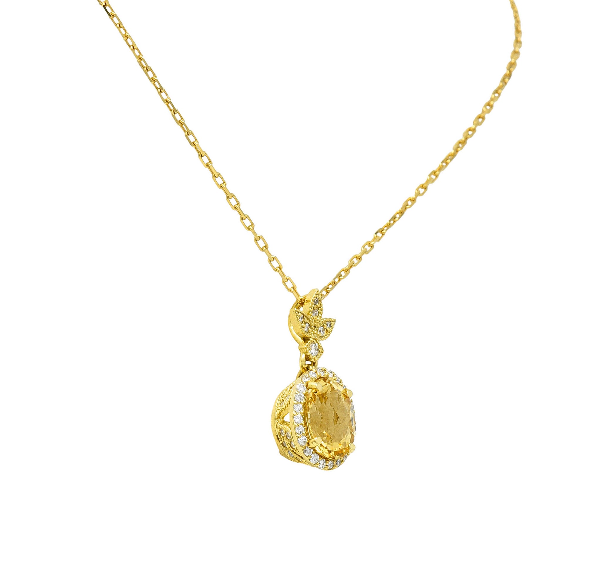 Golden Heliodor Diamond 18 Karat Yellow Gold Foliate Pendant NecklaceNecklace - Wilson's Estate Jewelry