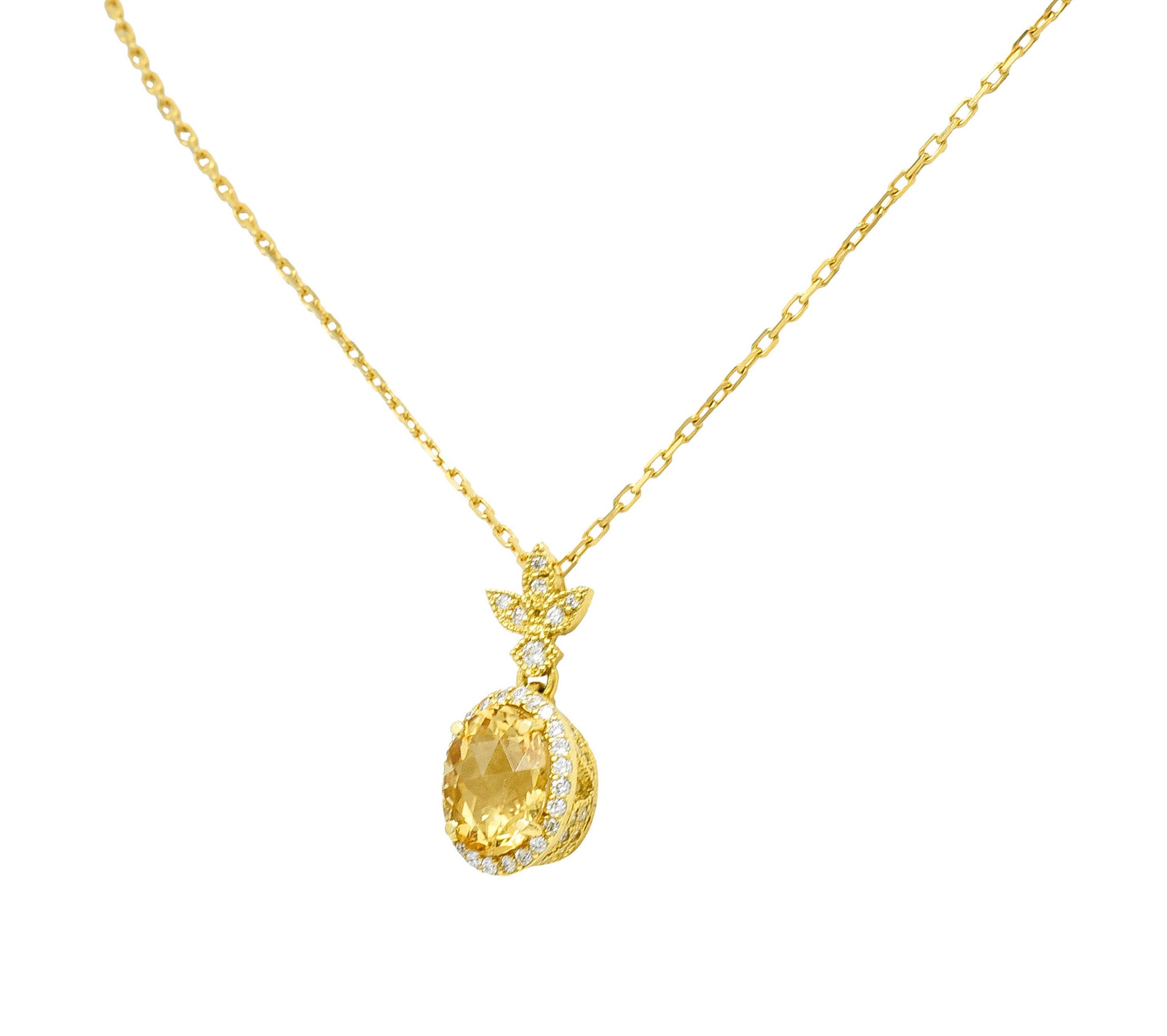 Golden Heliodor Diamond 18 Karat Yellow Gold Foliate Pendant NecklaceNecklace - Wilson's Estate Jewelry