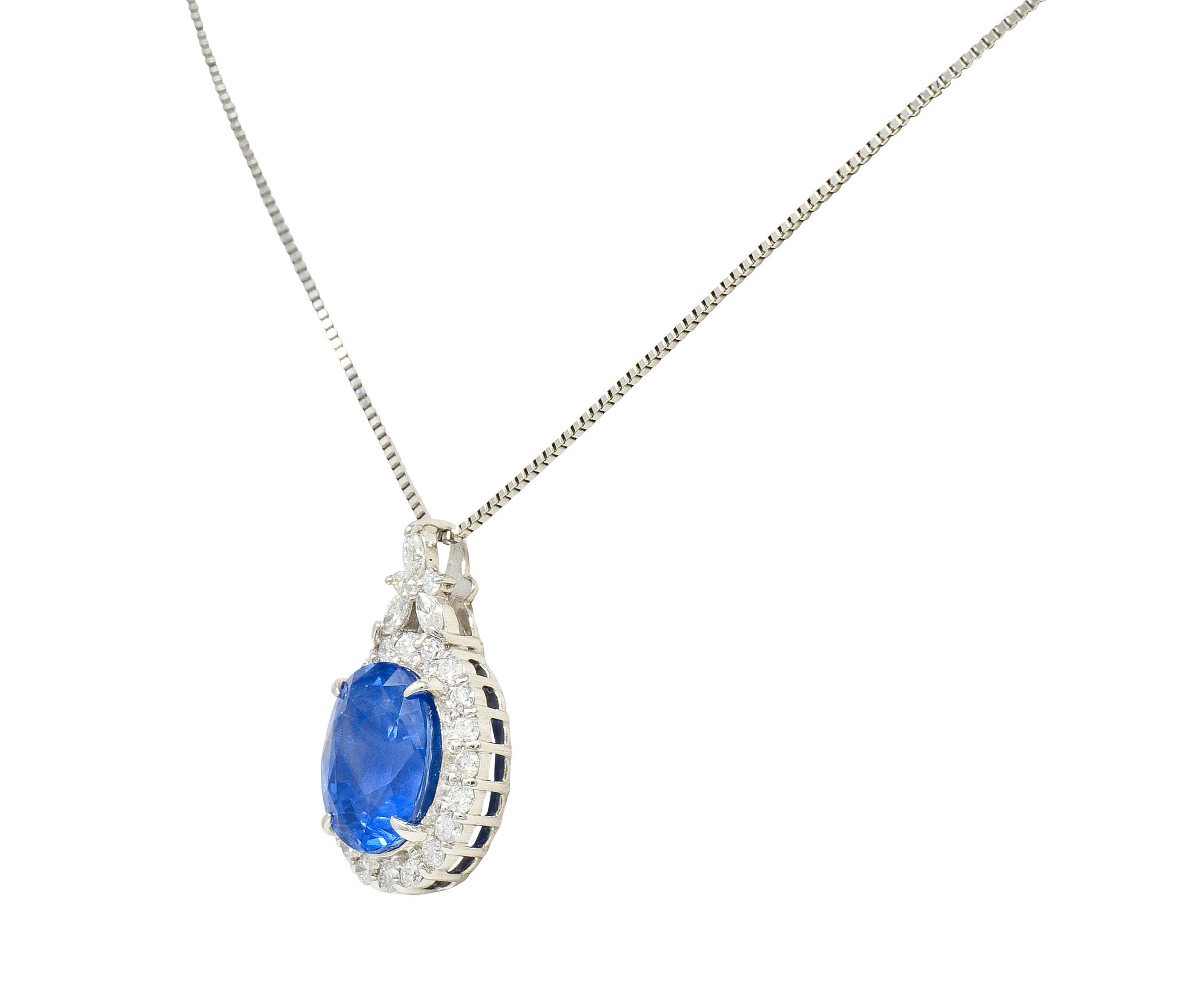 No Heat 9.05 CTW No Heat Ceylon Sapphire Diamond Platinum Cluster Pendant Necklace GIANecklace - Wilson's Estate Jewelry