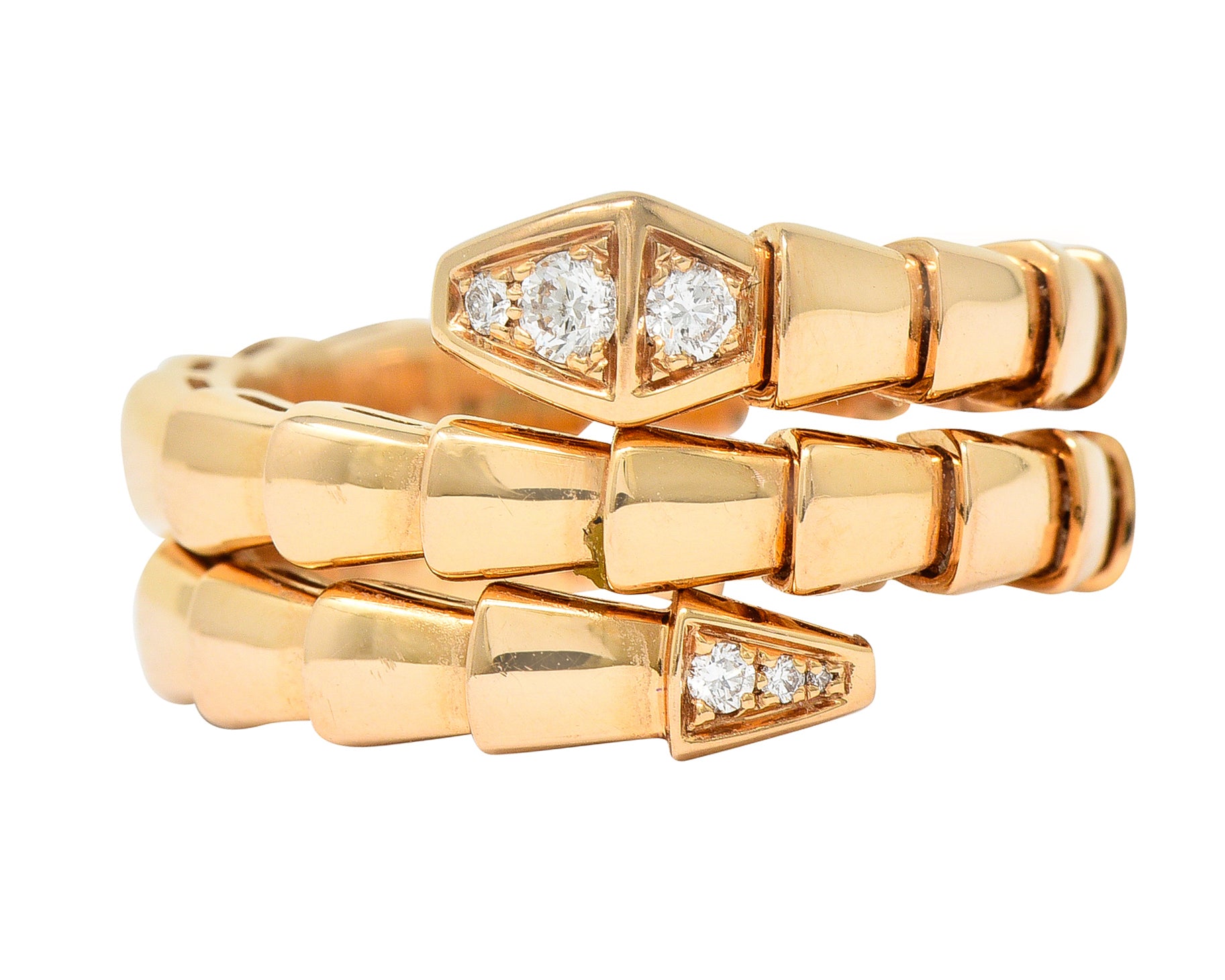 Bulgari Italy Diamond 18 Karat Rose Gold Flexible Snake Serpenti Band Ring Wilson's Estate Jewelry