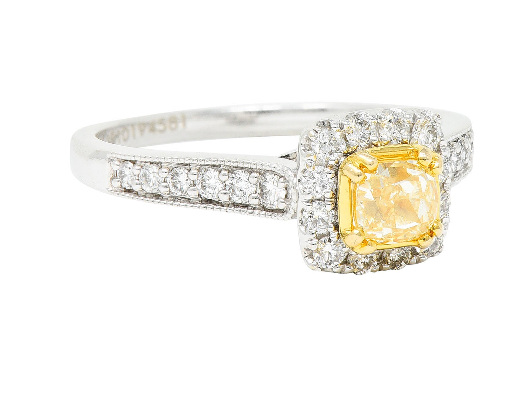 Contemporary 1.33 CTW Fancy Yellow Diamond & White Diamond 14 Karat Two-Tone Gold Engagement Ring IGIRing - Wilson's Estate Jewelry