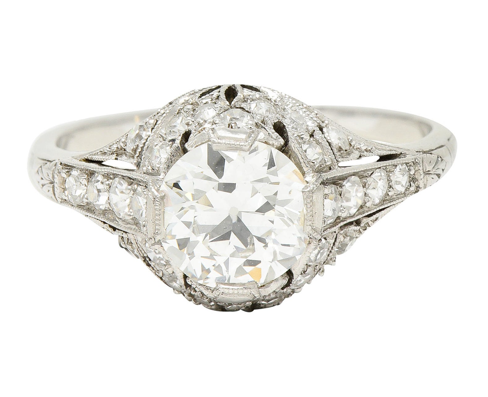 Edwardian 1.75 CTW Diamond Platinum Floral Engagement RingRing - Wilson's Estate Jewelry