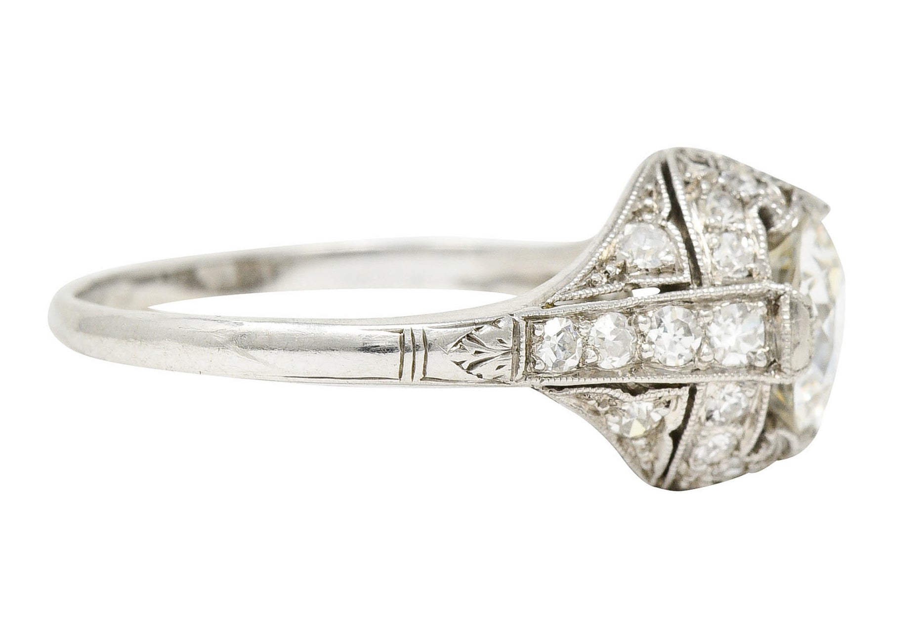 Edwardian 1.75 CTW Diamond Platinum Floral Engagement RingRing - Wilson's Estate Jewelry