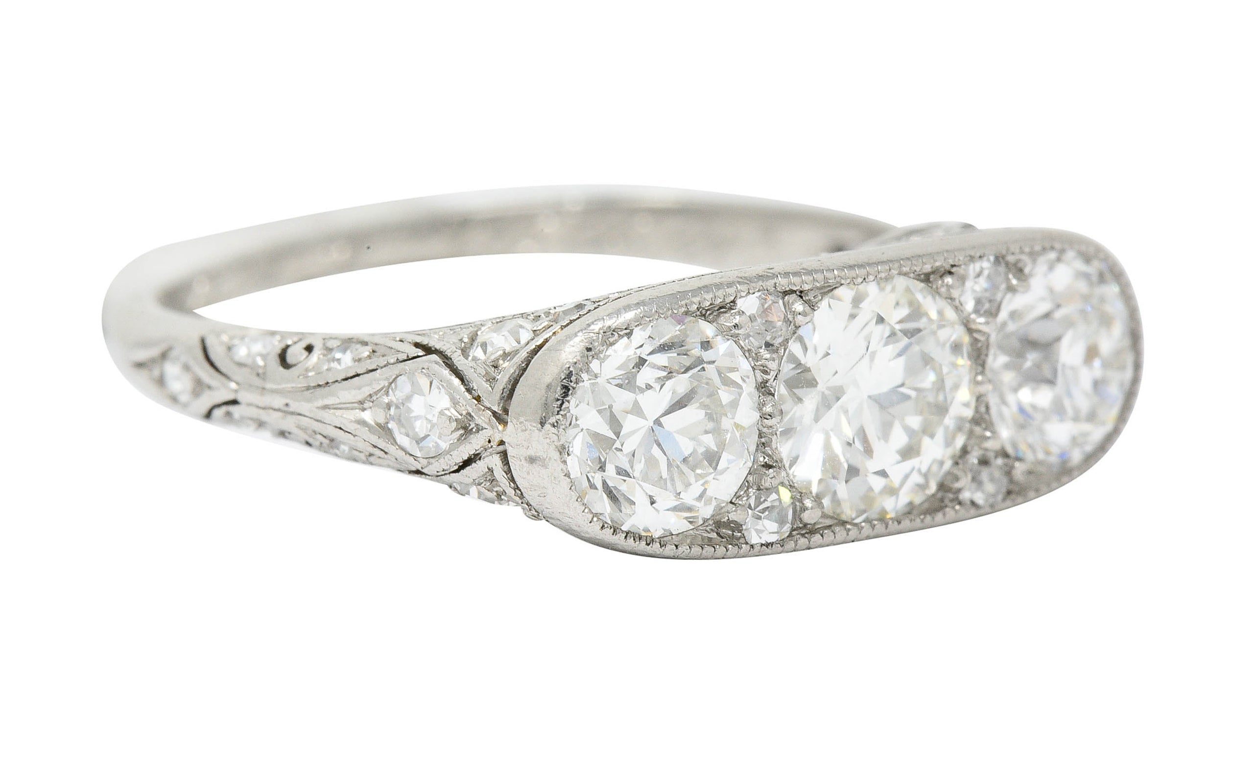 Art Deco 1.90 CTW Diamond Platinum Three Stone Dinner RingRing - Wilson's Estate Jewelry