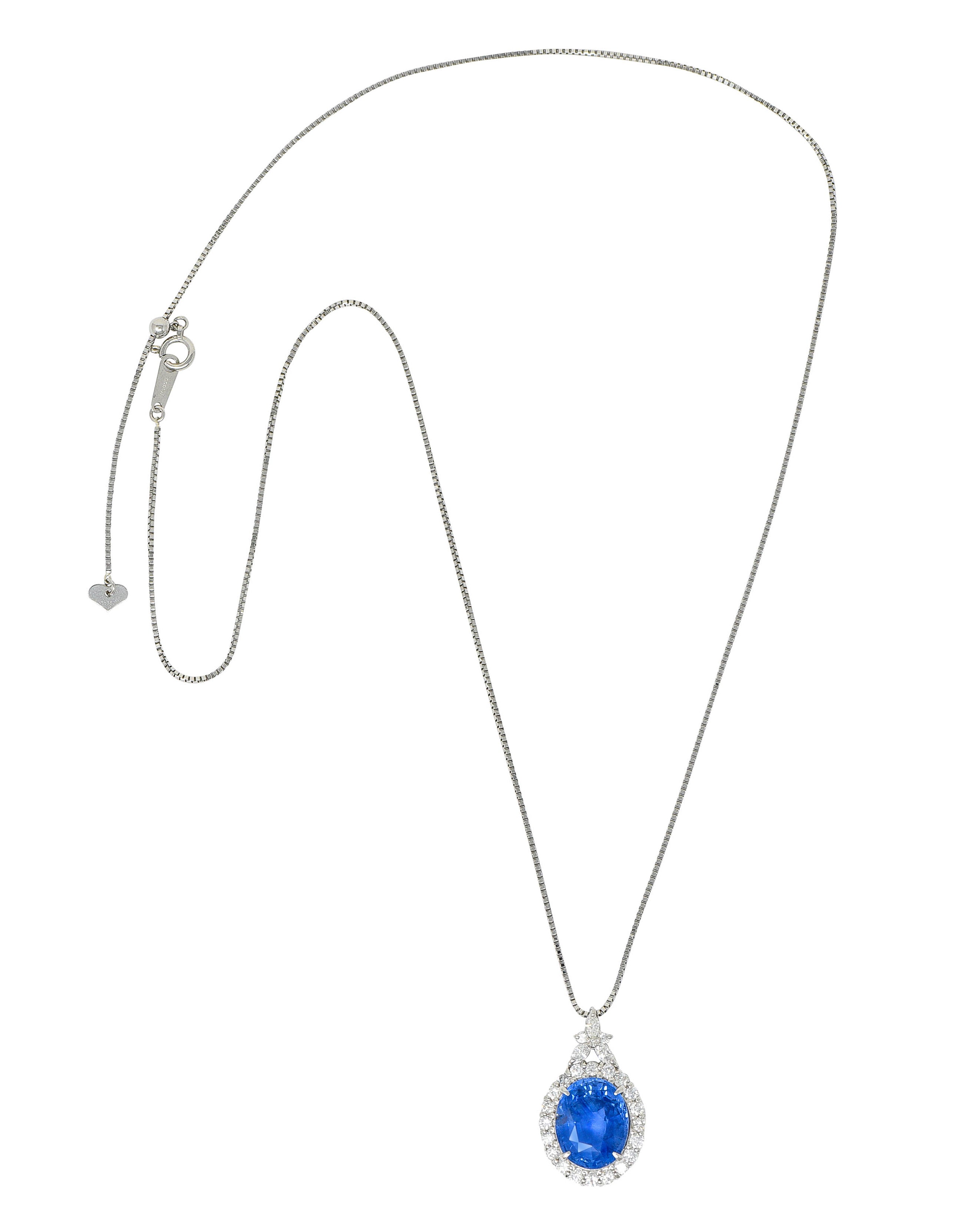 No Heat 9.05 CTW No Heat Ceylon Sapphire Diamond Platinum Cluster Pendant Necklace GIANecklace - Wilson's Estate Jewelry