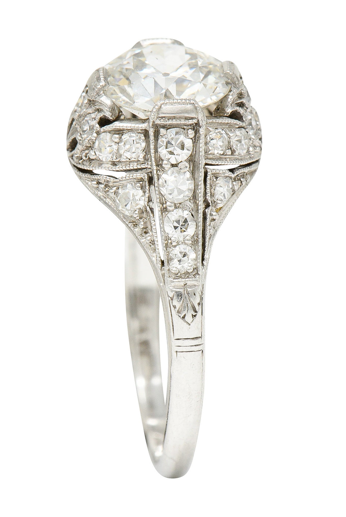 Edwardian 1.75 CTW Diamond Platinum Floral Engagement RingRing - Wilson's Estate Jewelry