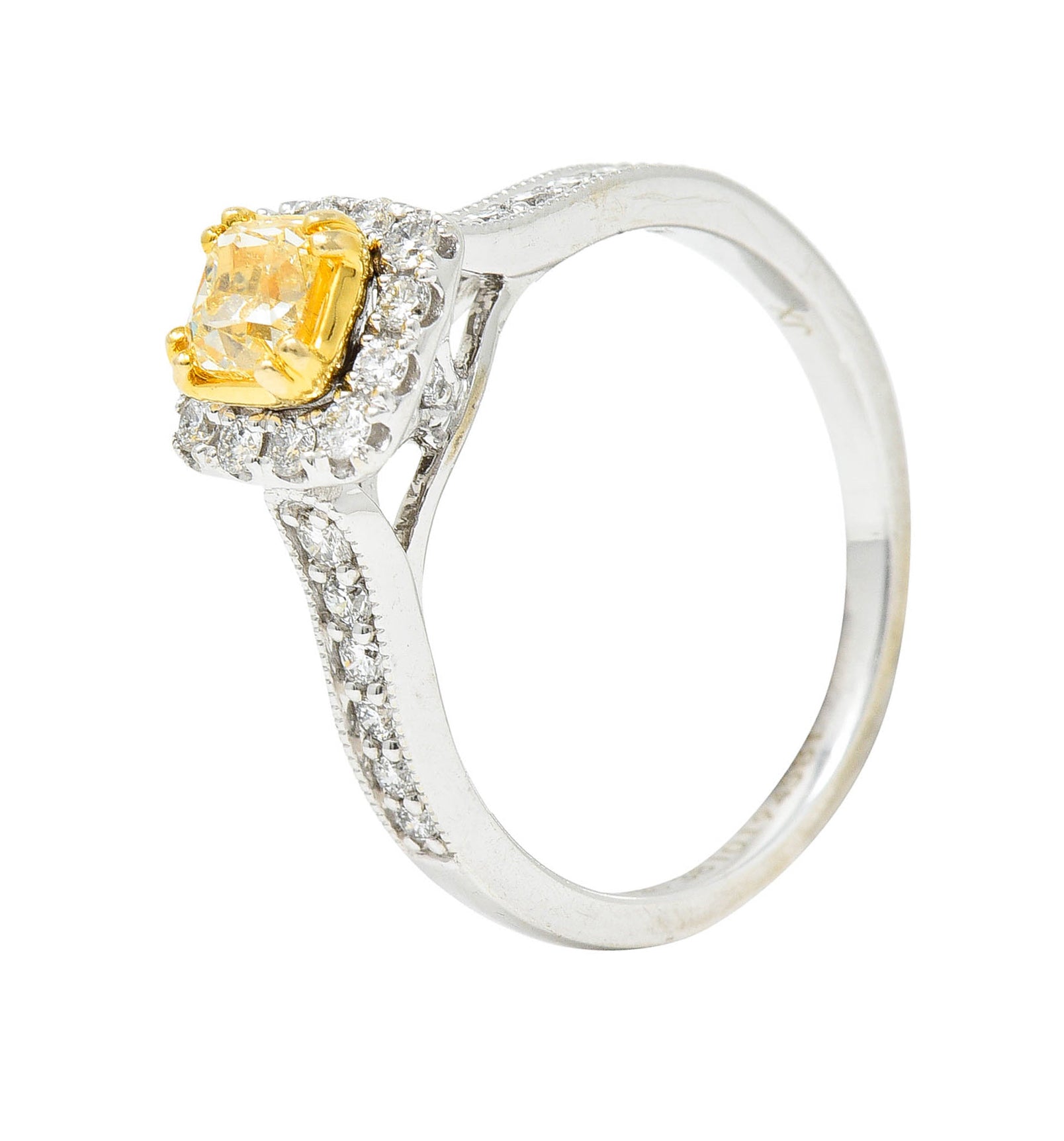 Contemporary 1.33 CTW Fancy Yellow Diamond & White Diamond 14 Karat Two-Tone Gold Engagement Ring IGIRing - Wilson's Estate Jewelry