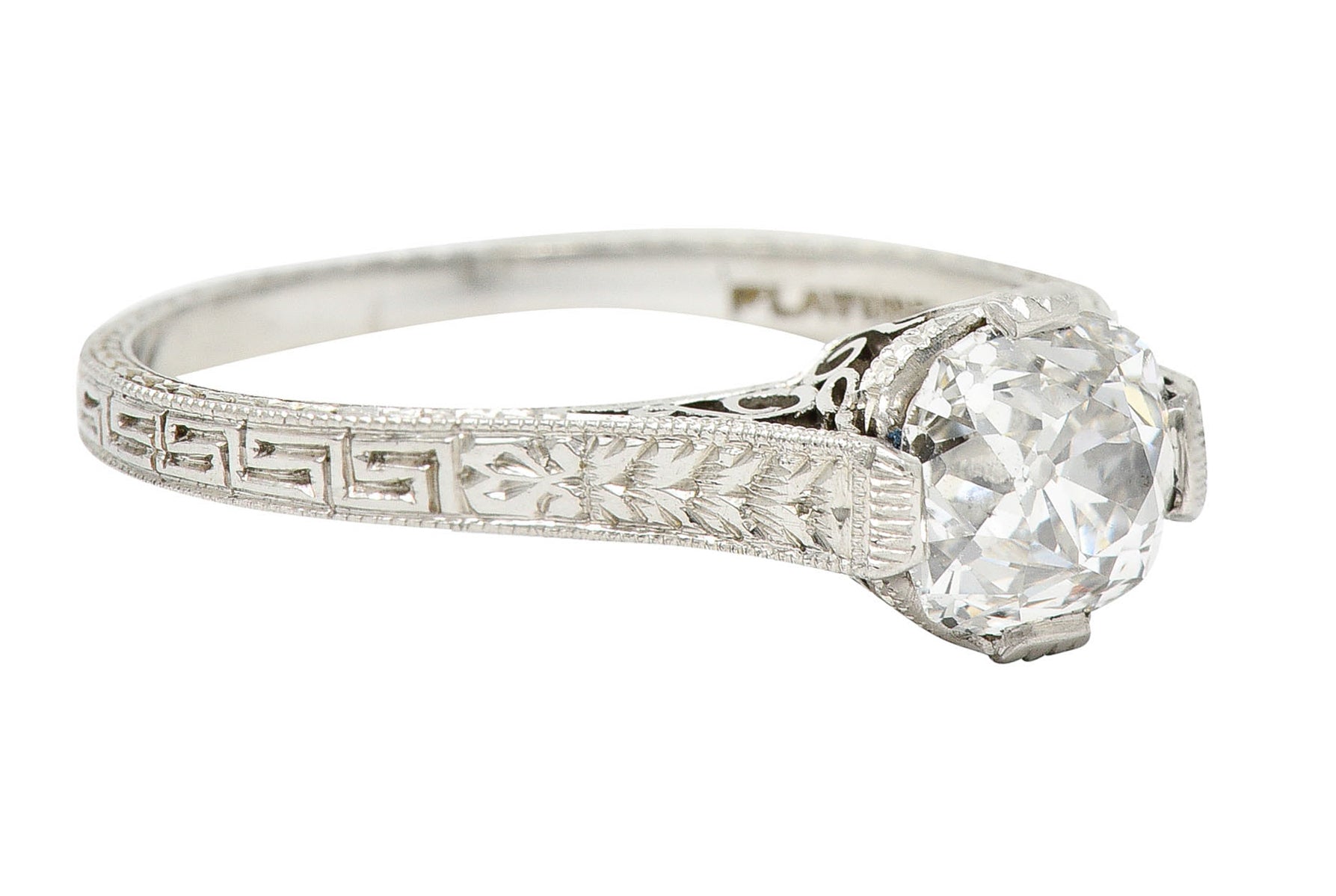 Art Deco 1.15 CTW Diamond Platinum Greek Key Engagement RingRing - Wilson's Estate Jewelry