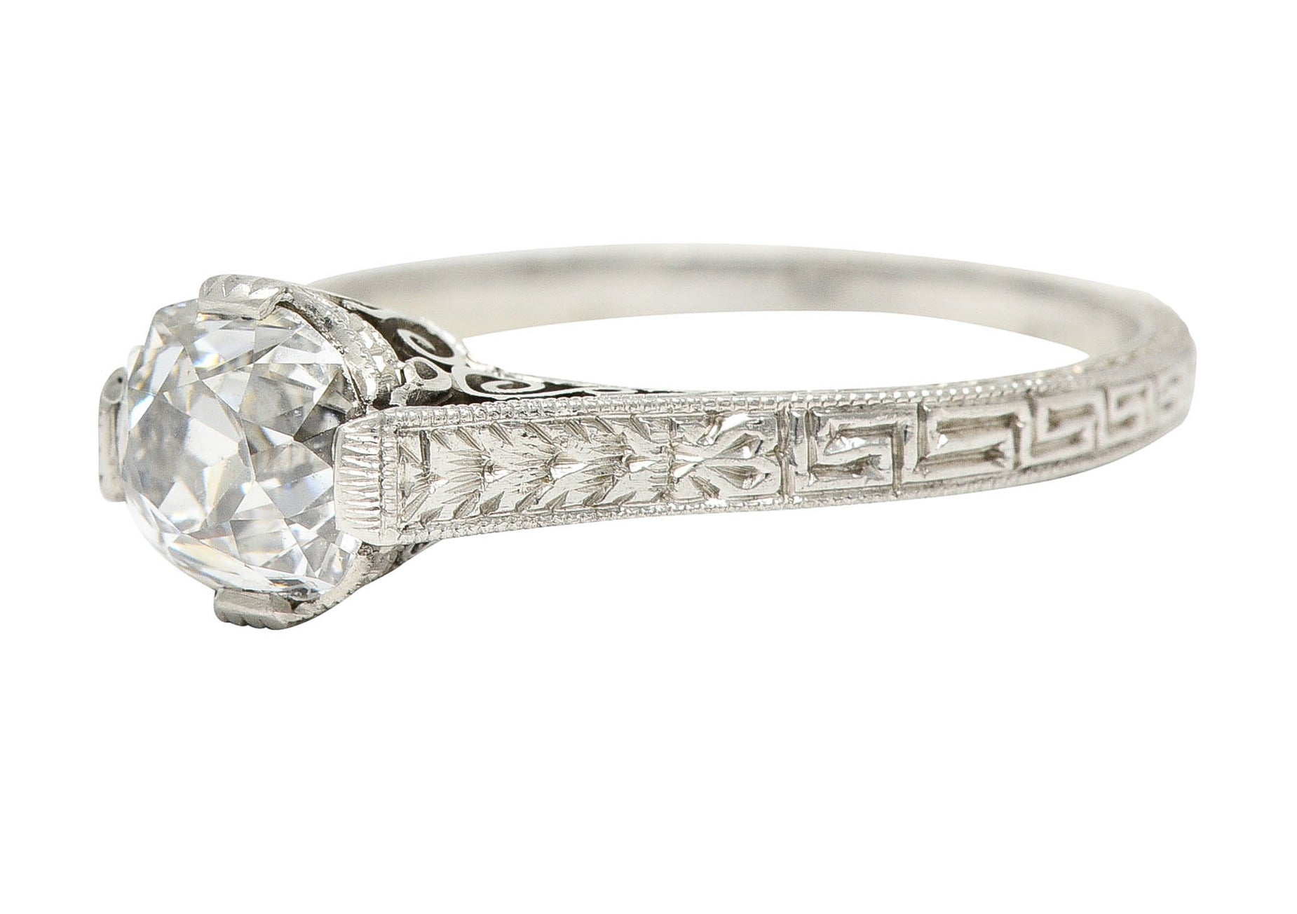 Art Deco 1.15 CTW Diamond Platinum Greek Key Engagement RingRing - Wilson's Estate Jewelry