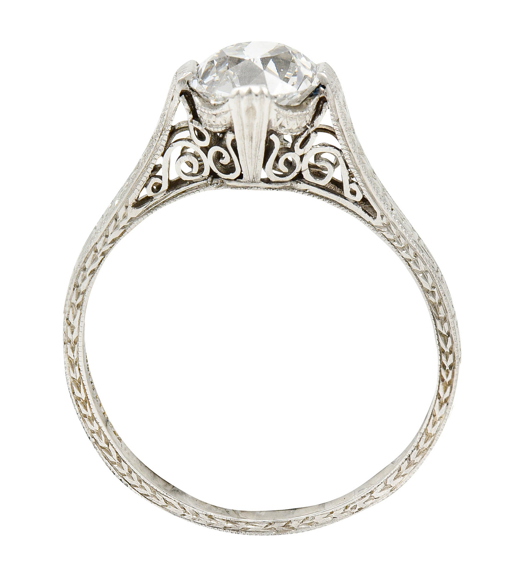 Art Deco 1.15 CTW Diamond Platinum Greek Key Engagement RingRing - Wilson's Estate Jewelry