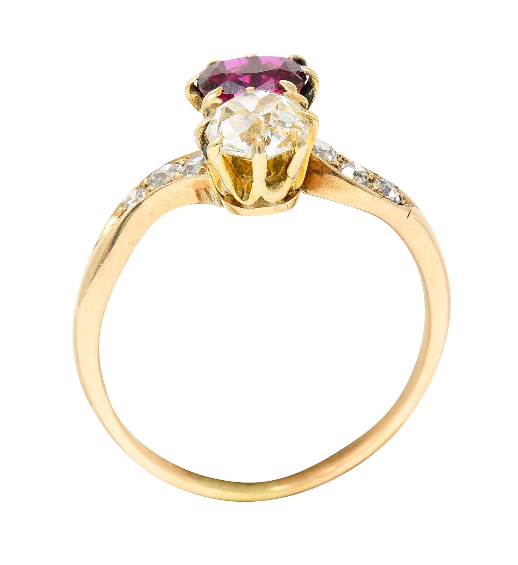 1900 Victorian 1.30 CTW Ruby Diamond 14 Karat Gold Toi Et Moi RingRing - Wilson's Estate Jewelry