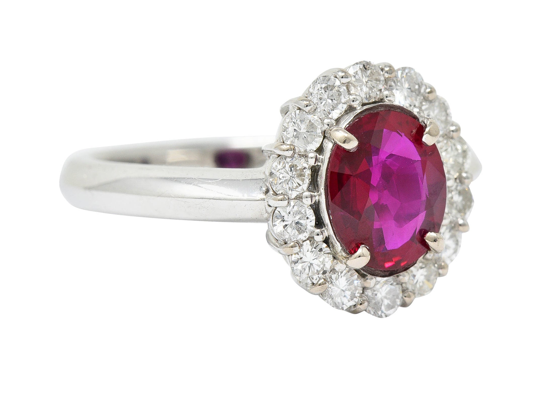 Pigeon's Blood 1.77 CTW Burma Ruby Diamond 18 Karat White Gold Cluster Ring GIARing - Wilson's Estate Jewelry