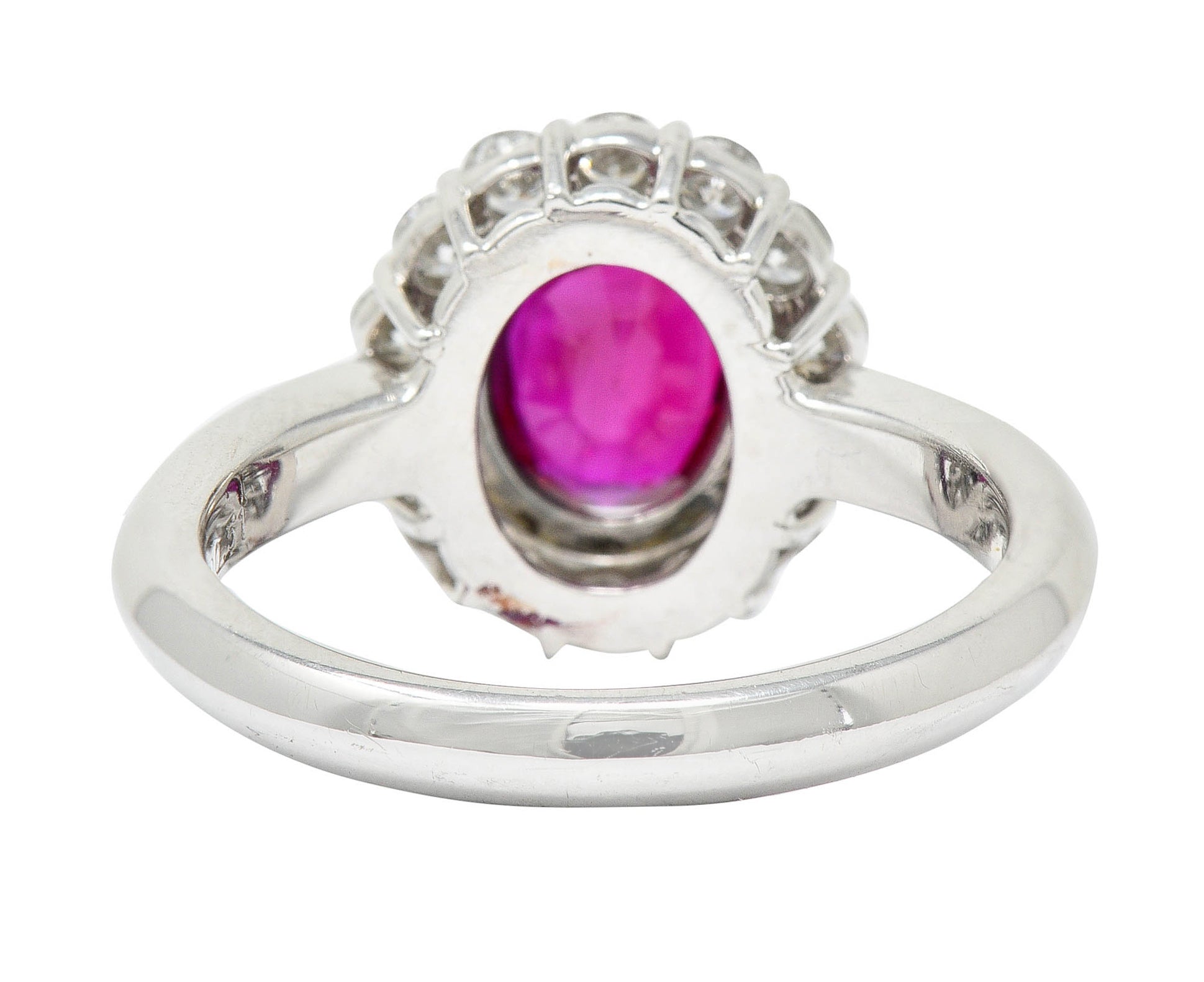 Pigeon's Blood 1.77 CTW Burma Ruby Diamond 18 Karat White Gold Cluster Ring GIARing - Wilson's Estate Jewelry