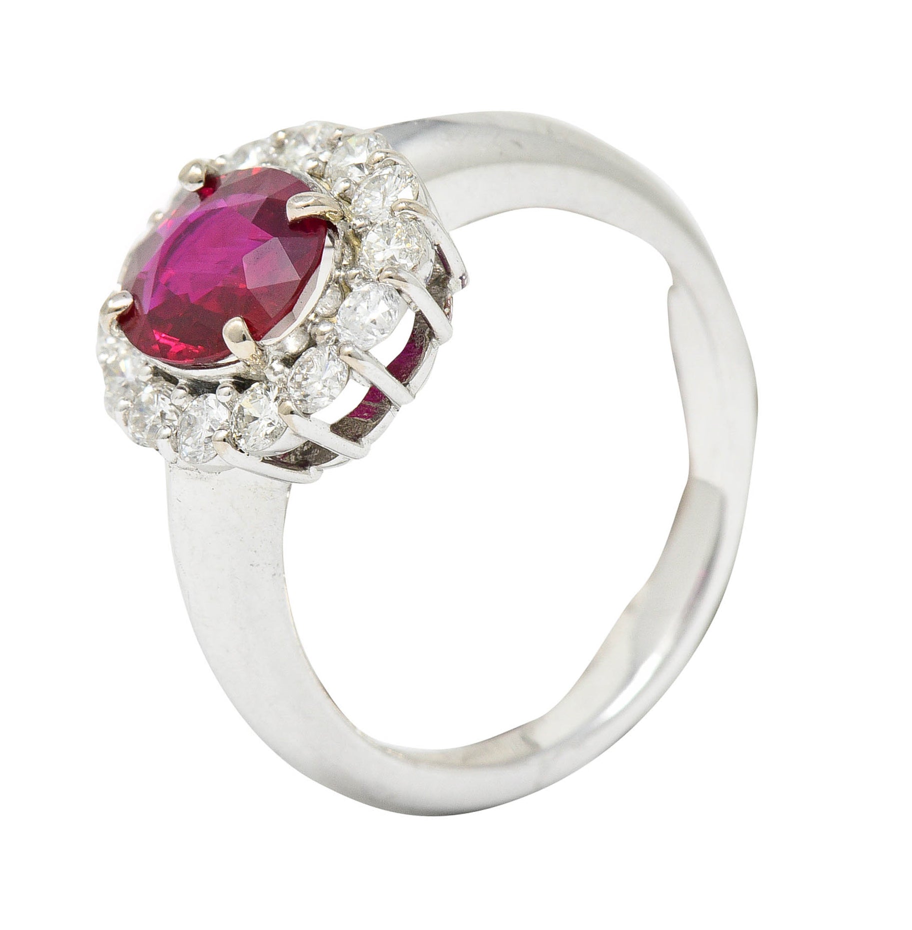 Pigeon's Blood 1.77 CTW Burma Ruby Diamond 18 Karat White Gold Cluster Ring GIARing - Wilson's Estate Jewelry