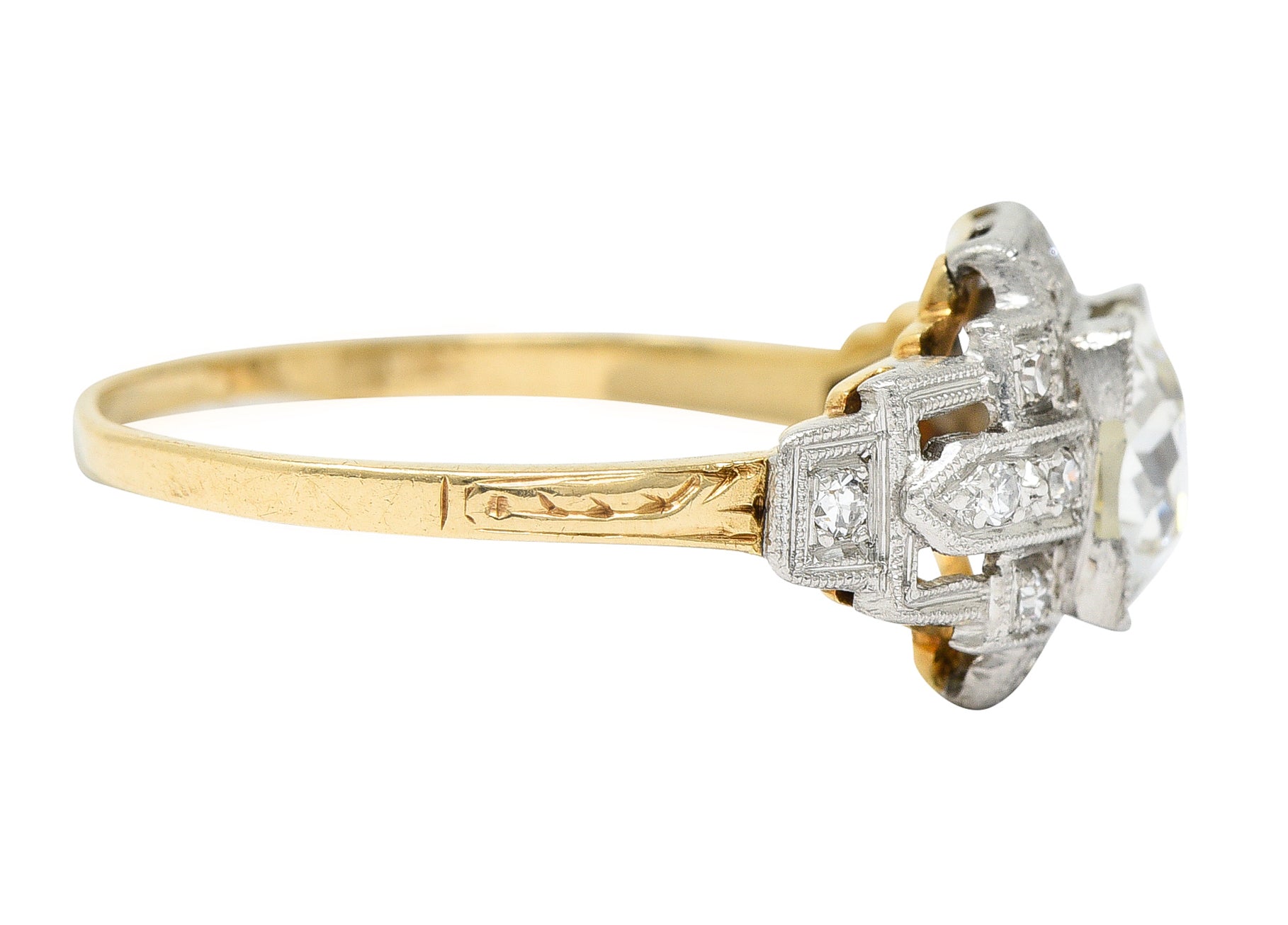 Art Deco 1.24 CTW Diamond Platinum 14 Karat Yellow Gold Engagement Ring Wilson's Estate Jewelry