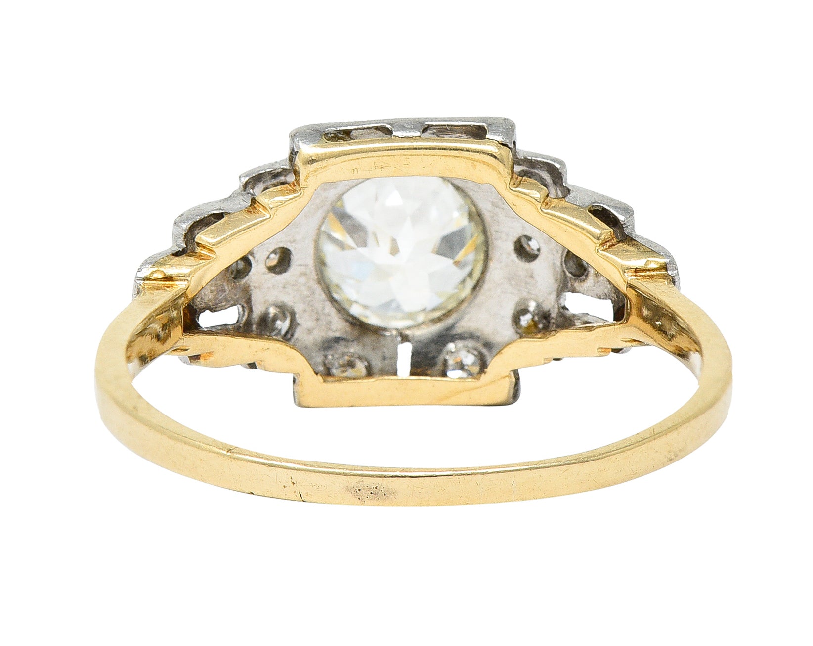 Art Deco 1.24 CTW Diamond Platinum 14 Karat Yellow Gold Engagement Ring Wilson's Estate Jewelry