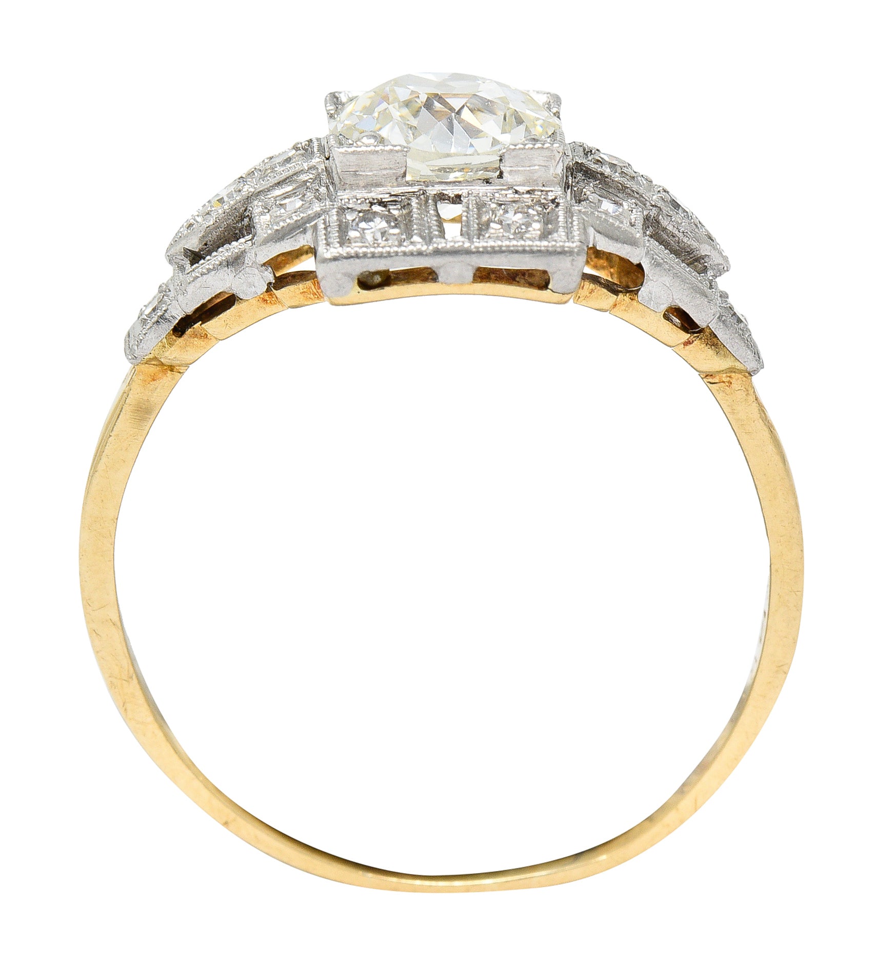 Art Deco 1.24 CTW Diamond Platinum 14 Karat Yellow Gold Engagement Ring Wilson's Estate Jewelry