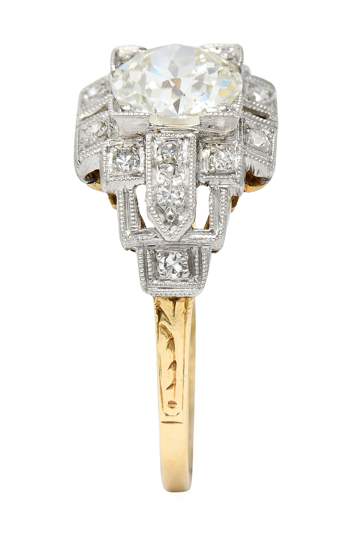 Art Deco 1.24 CTW Diamond Platinum 14 Karat Yellow Gold Engagement Ring Wilson's Estate Jewelry