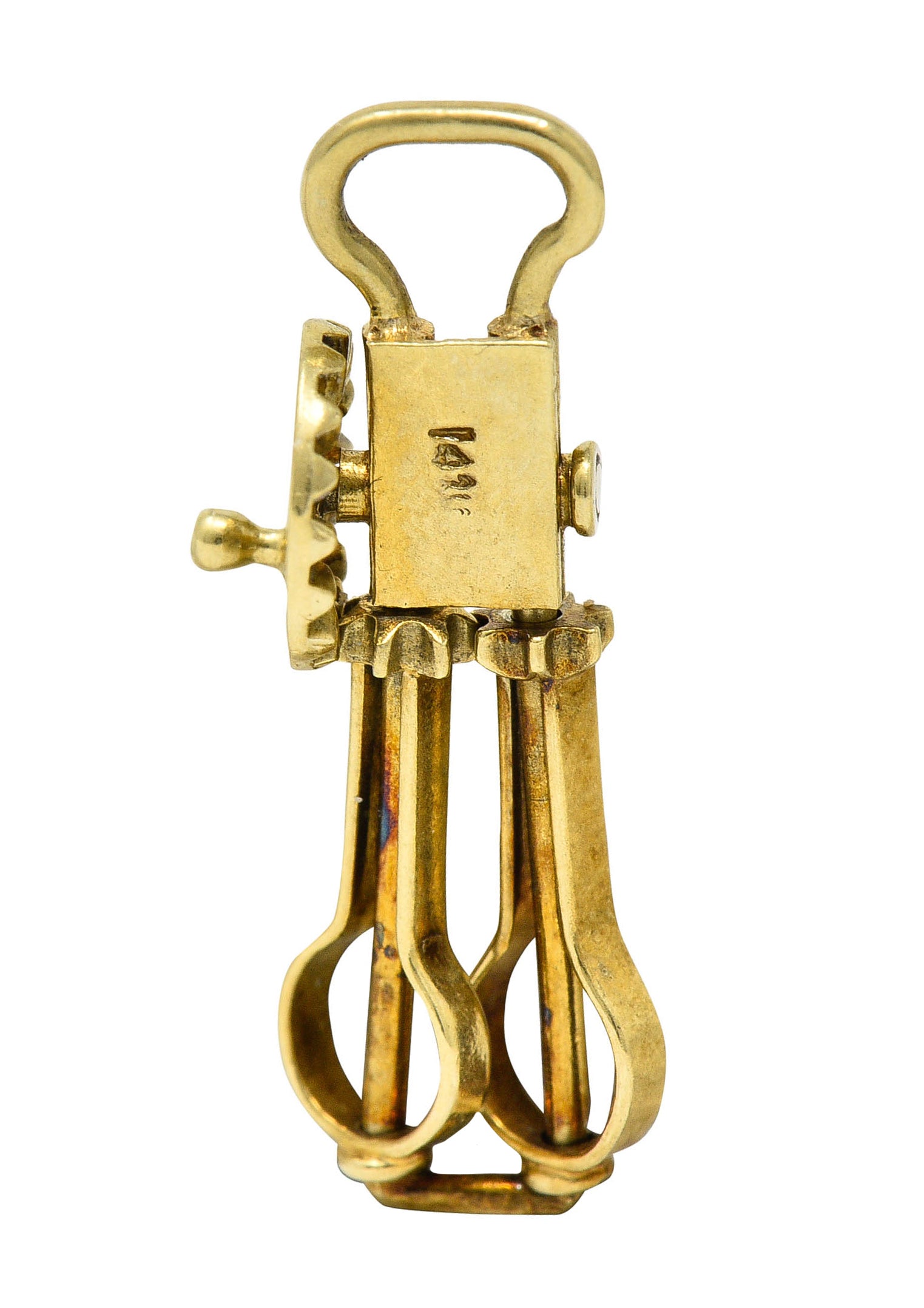 Sloan & Co. Retro 14 Karat Gold Articulated Hand Mixer Charmcharm - Wilson's Estate Jewelry