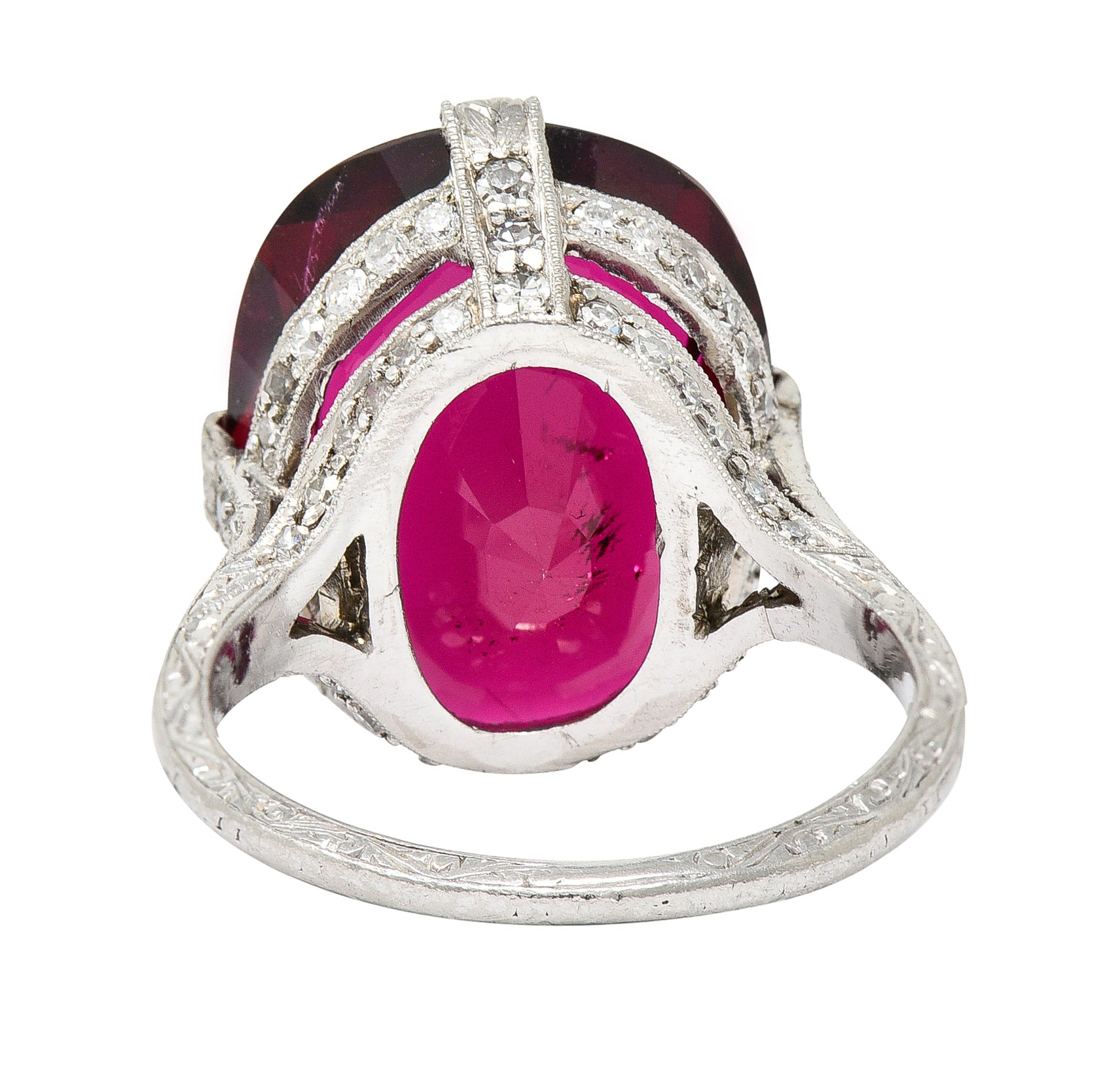 Art Deco 11.56 CTW Rubellite Tourmaline Diamond Platinum Gemstone Ring Wilson's Estate Jewelry