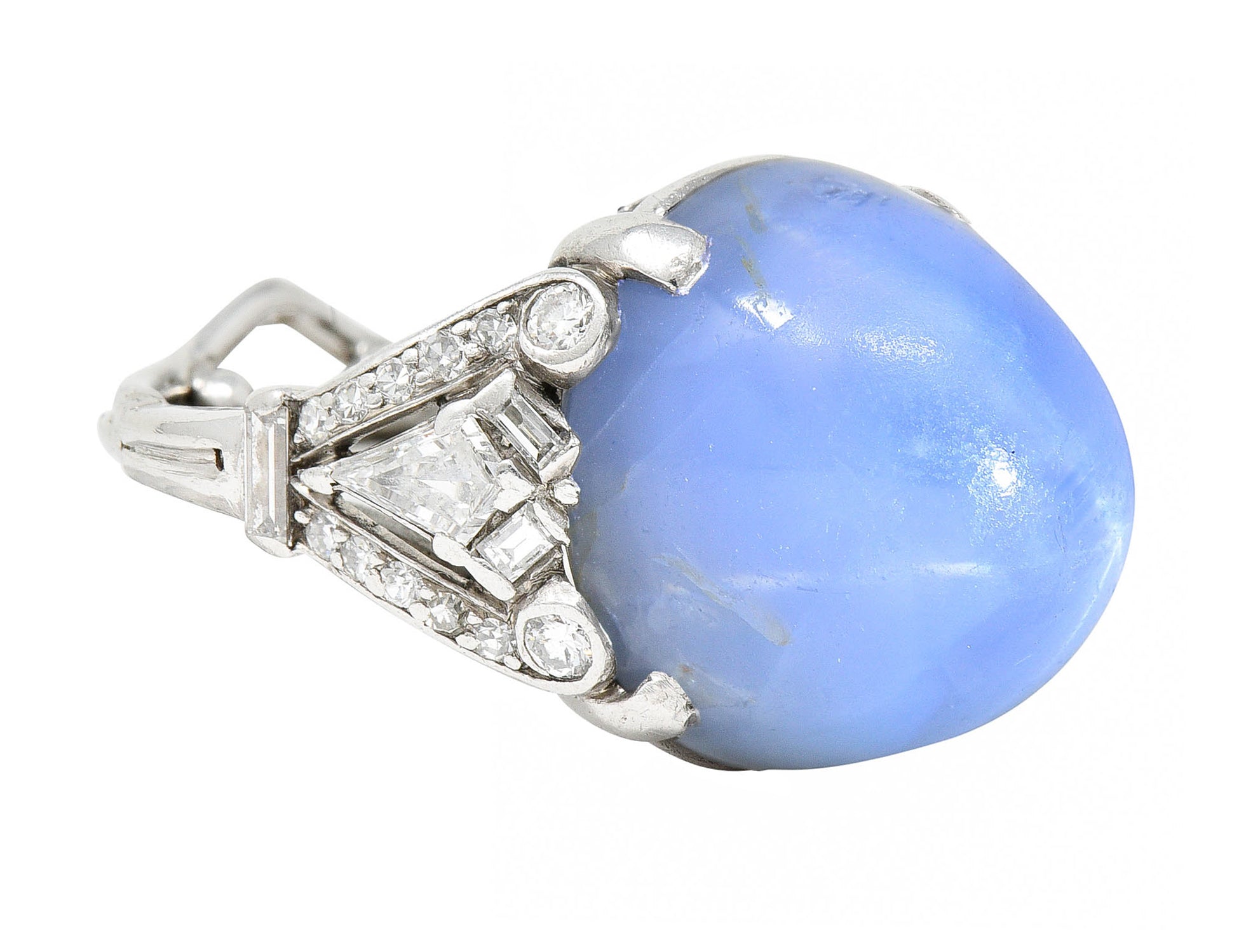 Mid-Century 39.00 CTW Star Sapphire Diamond Platinum Cabochon Ring Circa 1950Ring - Wilson's Estate Jewelry