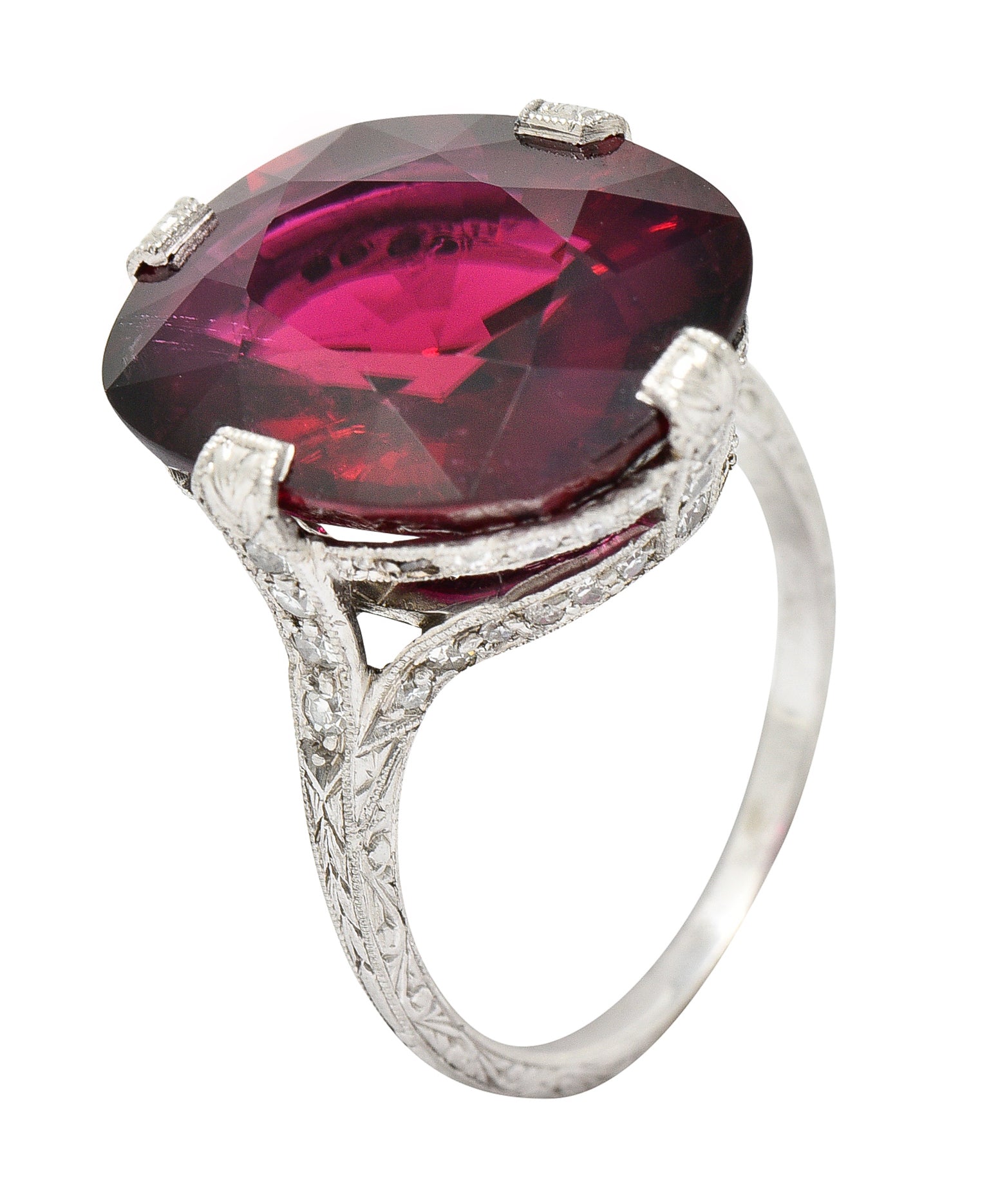 Art Deco 11.56 CTW Rubellite Tourmaline Diamond Platinum Gemstone Ring Wilson's Estate Jewelry