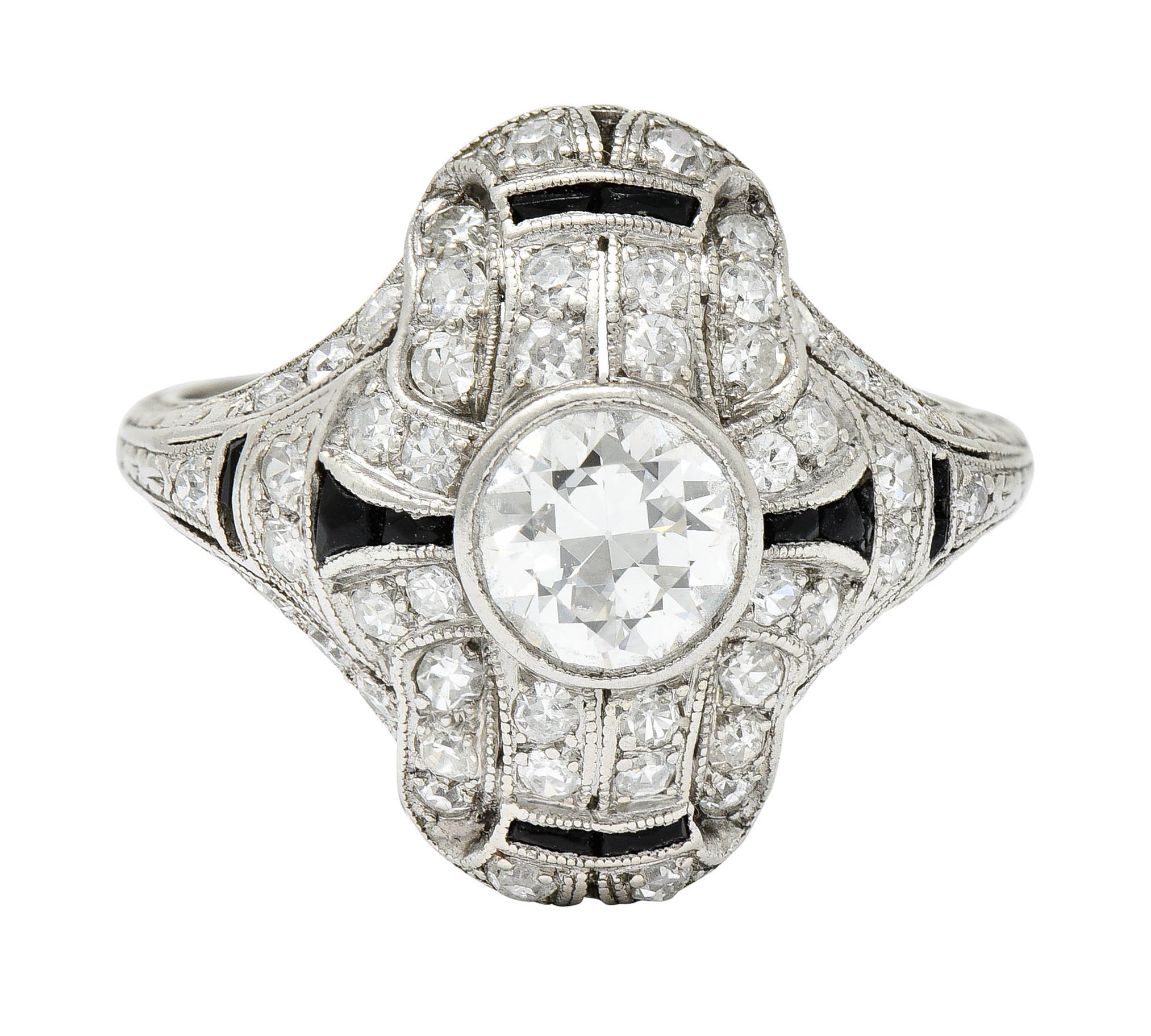 Art Deco 1.80 CTW Diamond Onyx Platinum Dinner Ring Circa 1930Ring - Wilson's Estate Jewelry