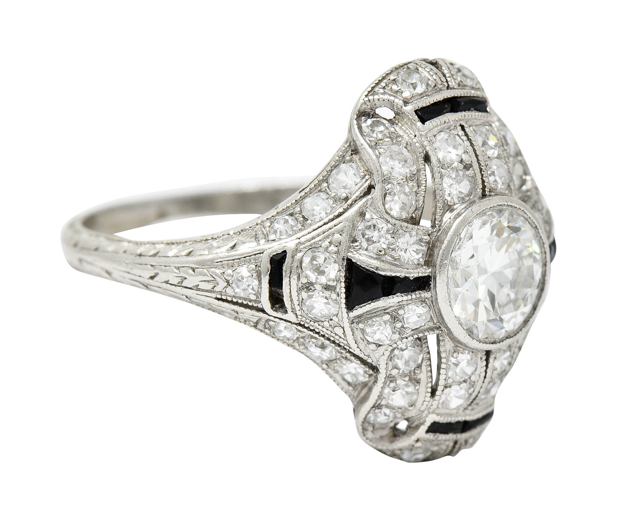 Art Deco 1.80 CTW Diamond Onyx Platinum Dinner Ring Circa 1930Ring - Wilson's Estate Jewelry