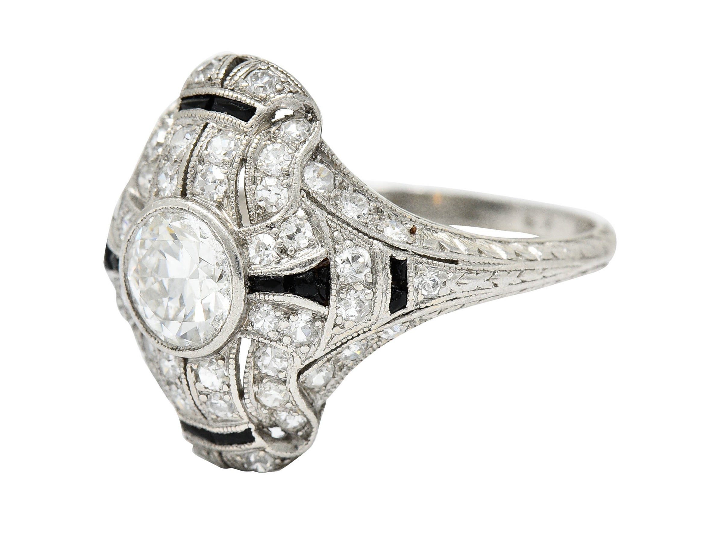 Art Deco 1.80 CTW Diamond Onyx Platinum Dinner Ring Circa 1930Ring - Wilson's Estate Jewelry