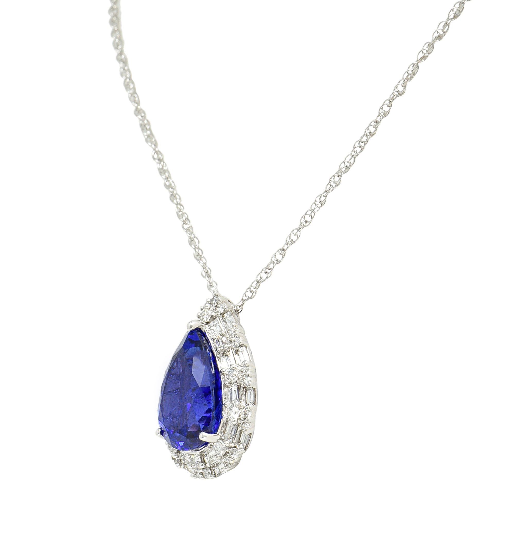 Contemporary 14.22 CTW Pear Cut Tanzanite Diamond 18 Karat White Gold Convertible Pendant Ring Wilson's Estate Jewelry