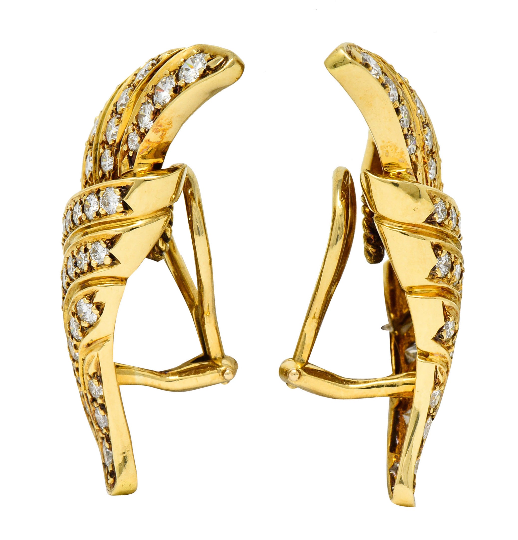 Dankner Vintage 2.25 CTW Diamond 18 Karat Gold Fanned Ear-Clip EarringsEarrings - Wilson's Estate Jewelry