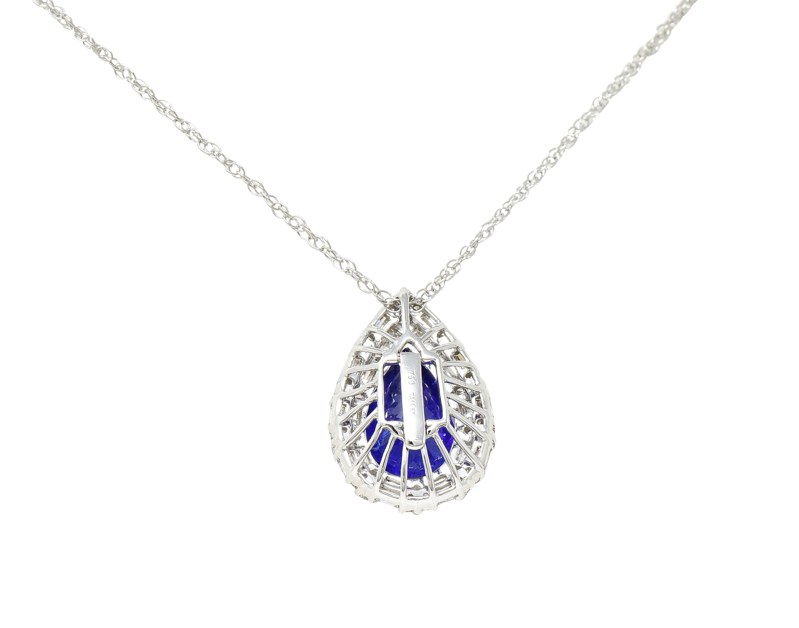 Contemporary 14.22 CTW Pear Cut Tanzanite Diamond 18 Karat White Gold Convertible Pendant Ring Wilson's Estate Jewelry