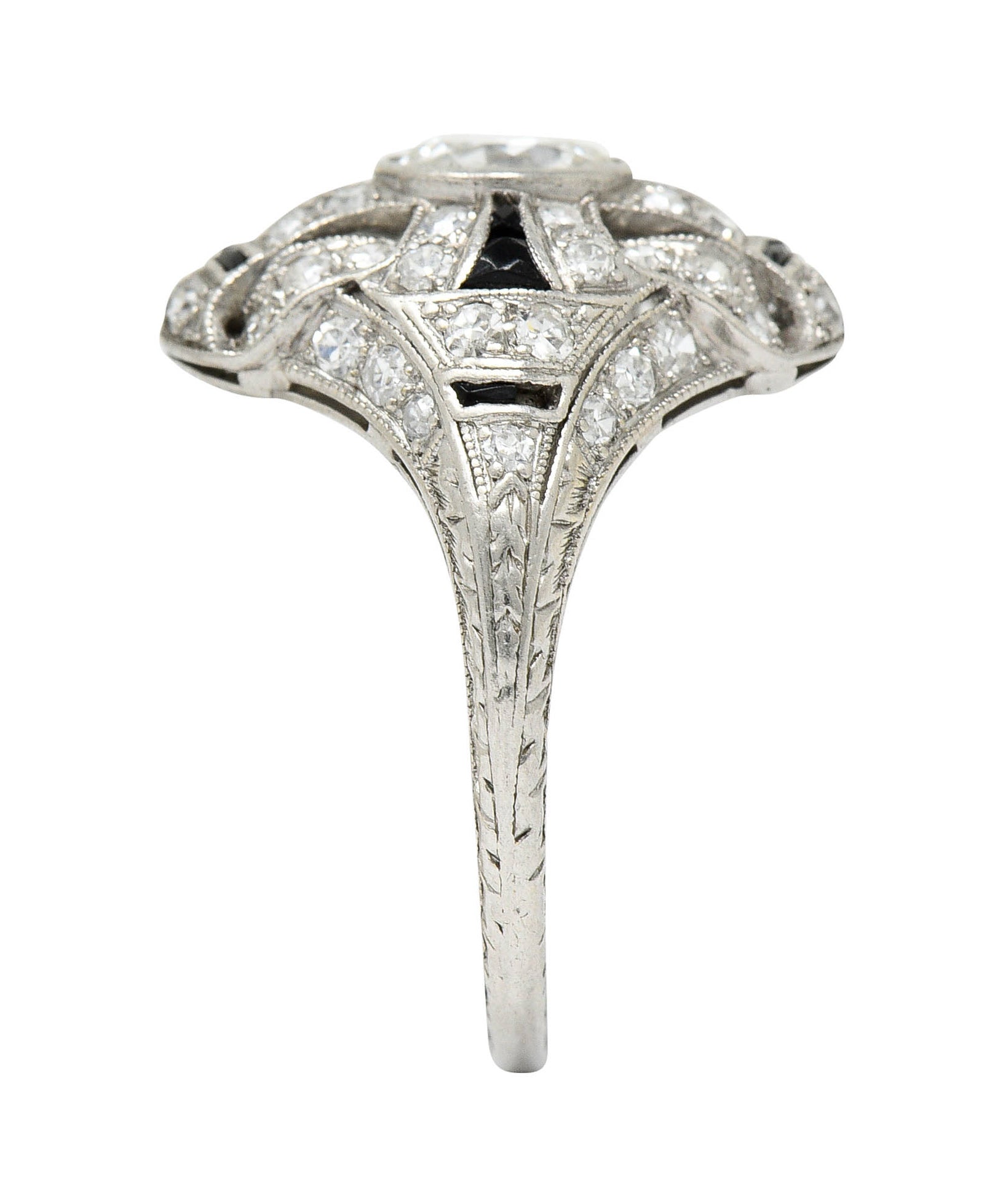 Art Deco 1.80 CTW Diamond Onyx Platinum Dinner Ring Circa 1930Ring - Wilson's Estate Jewelry