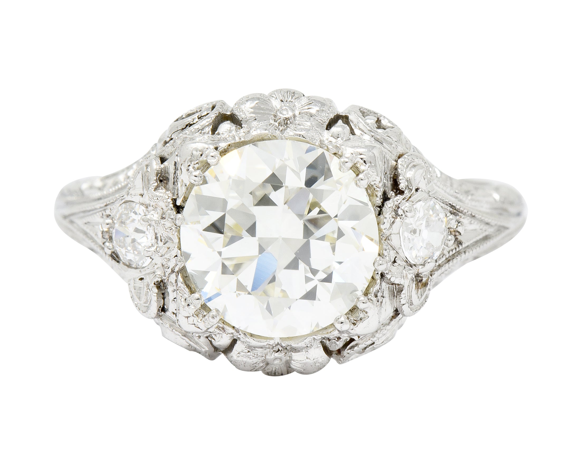 Art Deco Ornate 2.09 CTW Diamond Platinum Floral Engagement Ring - Wilson's Estate Jewelry