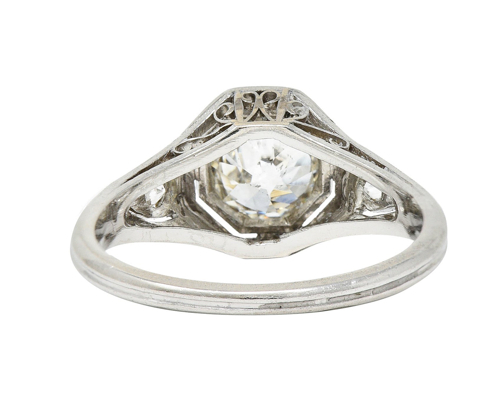 1920's Art Deco 1.27 CTW Diamond Platinum Scrolling Heart Engagement RingRing - Wilson's Estate Jewelry