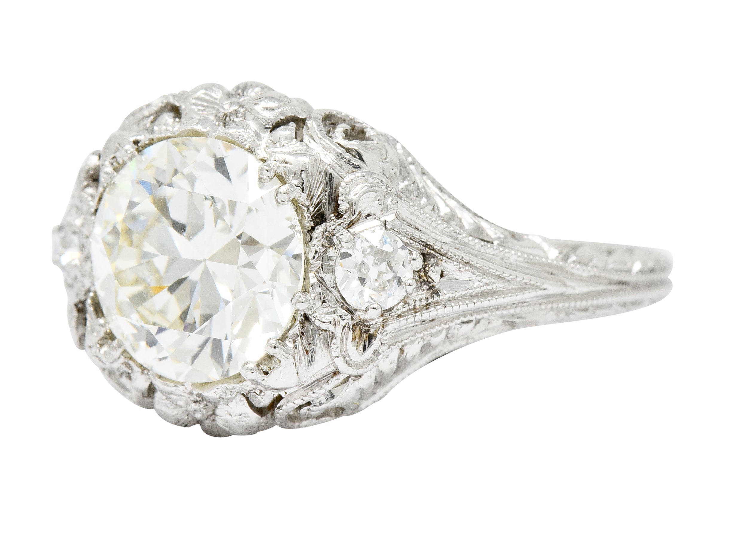 Art Deco Ornate 2.09 CTW Diamond Platinum Floral Engagement Ring - Wilson's Estate Jewelry