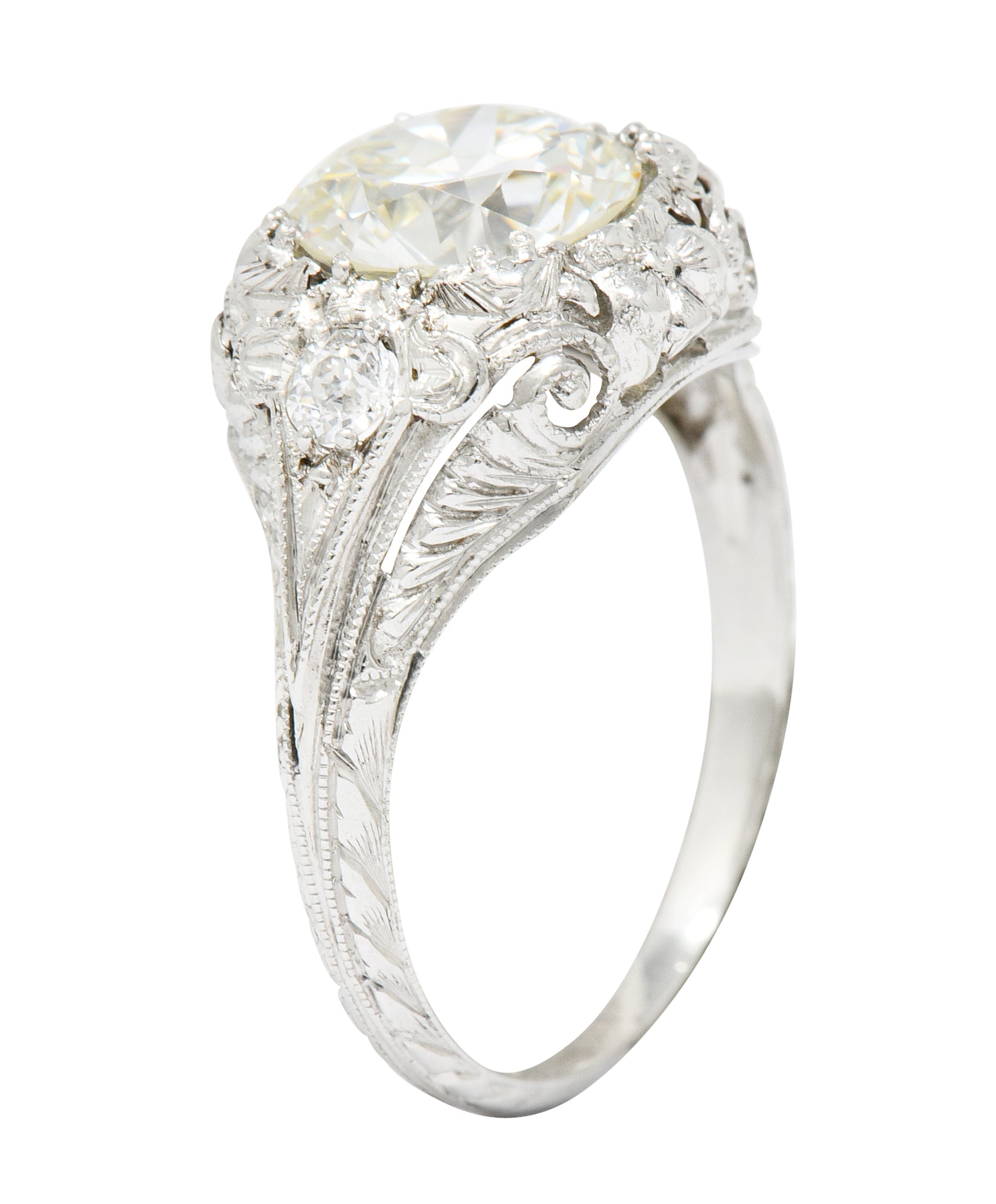 Art Deco Ornate 2.09 CTW Diamond Platinum Floral Engagement Ring - Wilson's Estate Jewelry