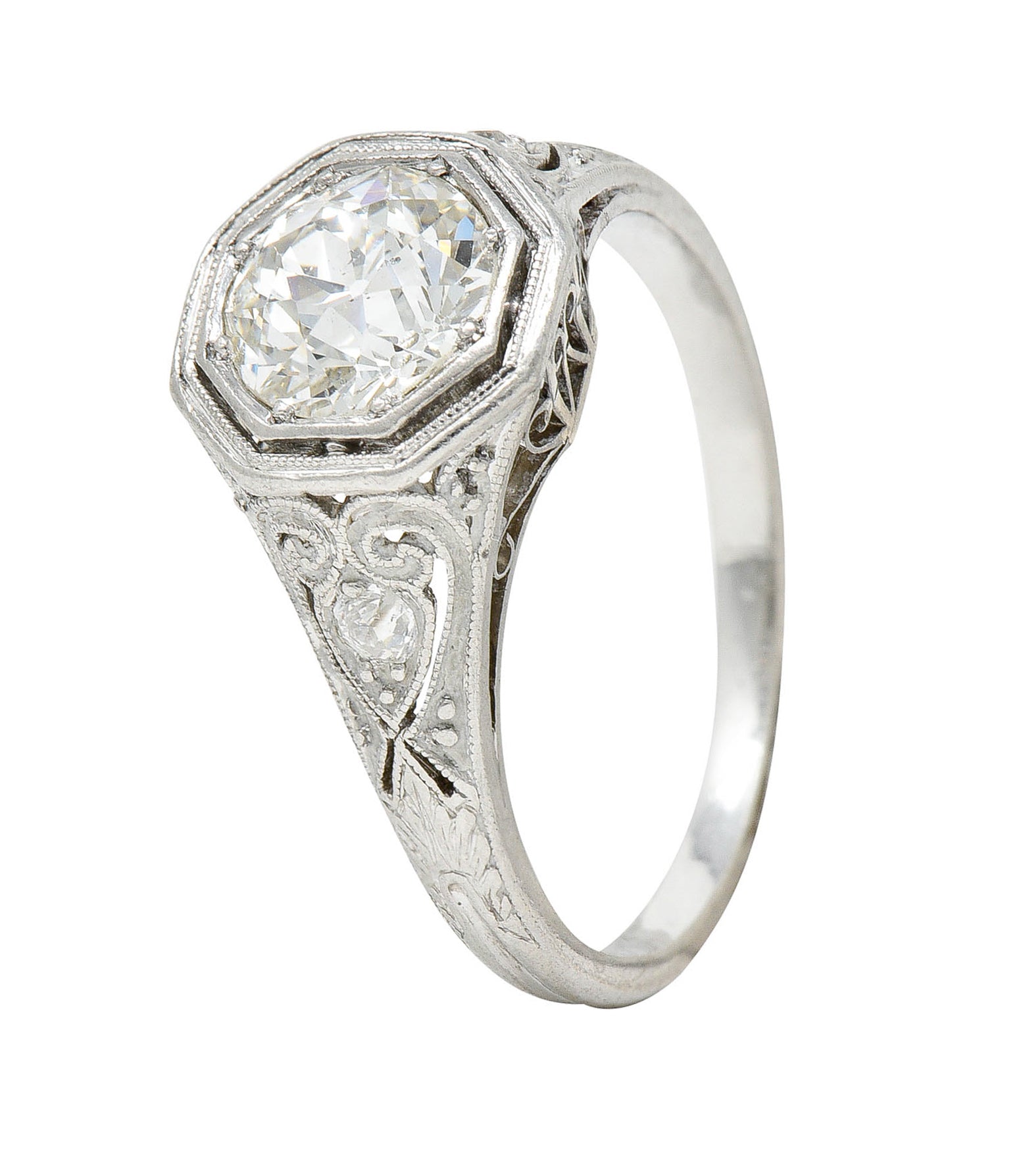 1920's Art Deco 1.27 CTW Diamond Platinum Scrolling Heart Engagement RingRing - Wilson's Estate Jewelry