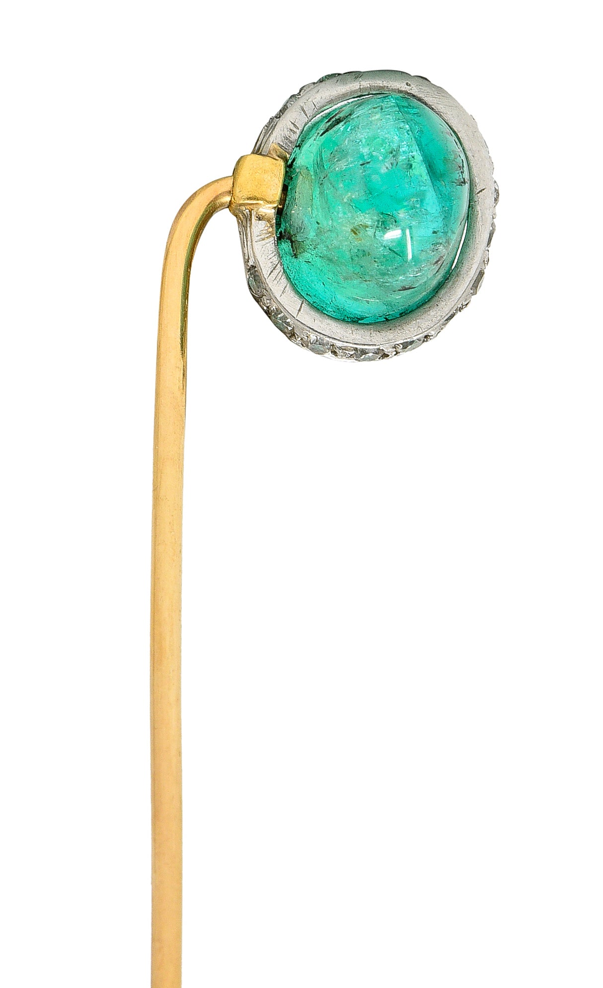 Edwardian 4.65 CTW Emerald Diamond Platinum 14 Karat Gold Gemstone Stickpin Wilson's Estate Jewelry