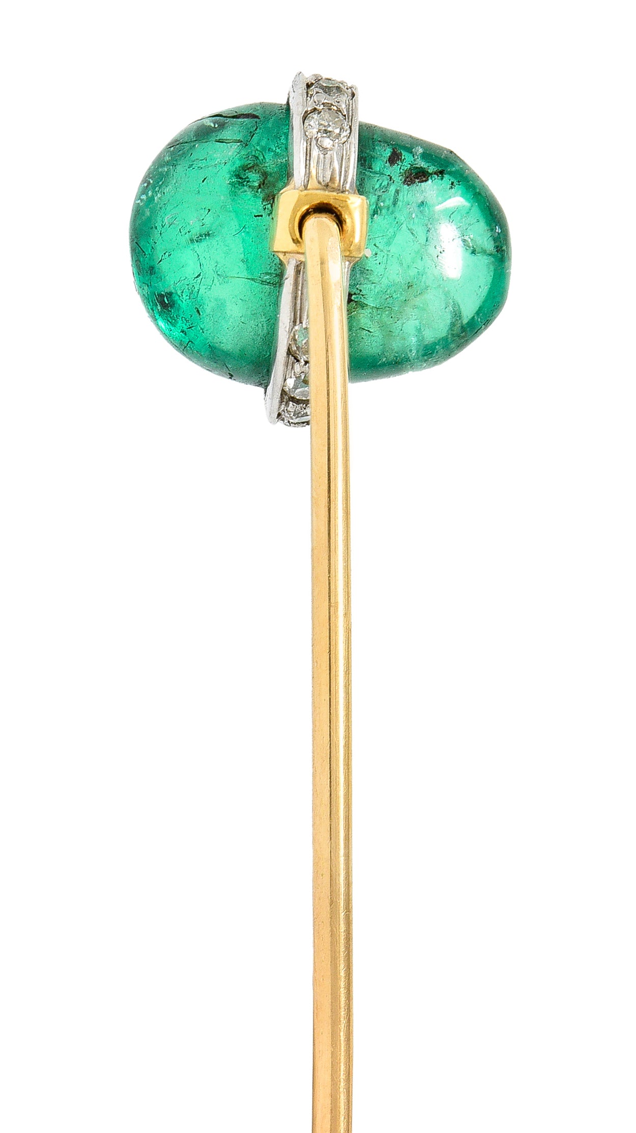 Edwardian 4.65 CTW Emerald Diamond Platinum 14 Karat Gold Gemstone Stickpin Wilson's Estate Jewelry