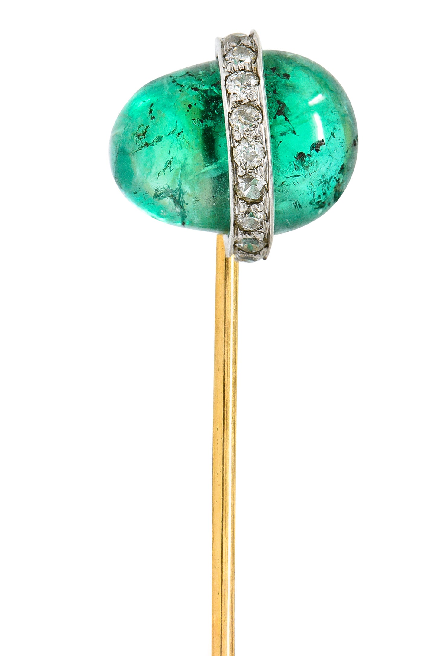 Edwardian 4.65 CTW Emerald Diamond Platinum 14 Karat Gold Gemstone Stickpin Wilson's Estate Jewelry